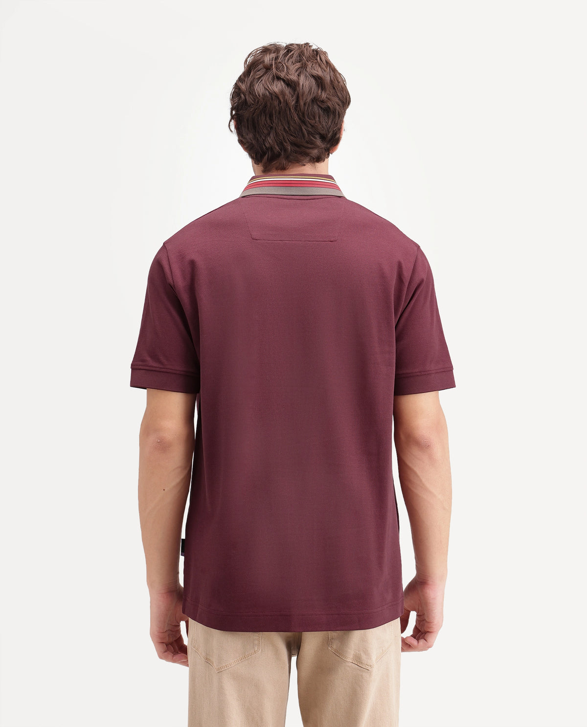 Rare Rabbit Men's Andre Dark Red Cotton Spread Collar Regular Badge Applique Polo