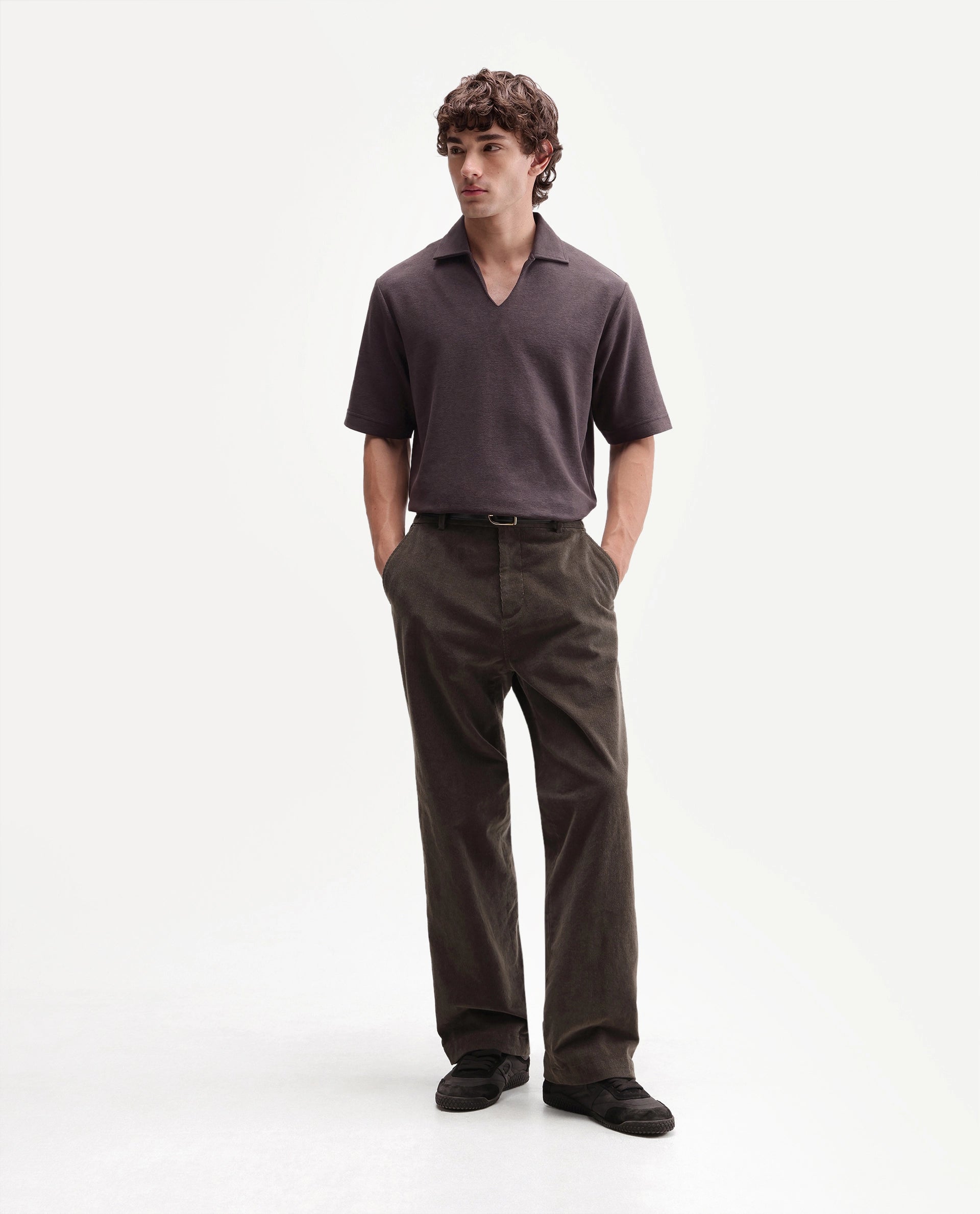 Rare Rabbit Men's Jawal-A26 Dark Grey Cotton Blend Johnny Collar Regular Plain Polo