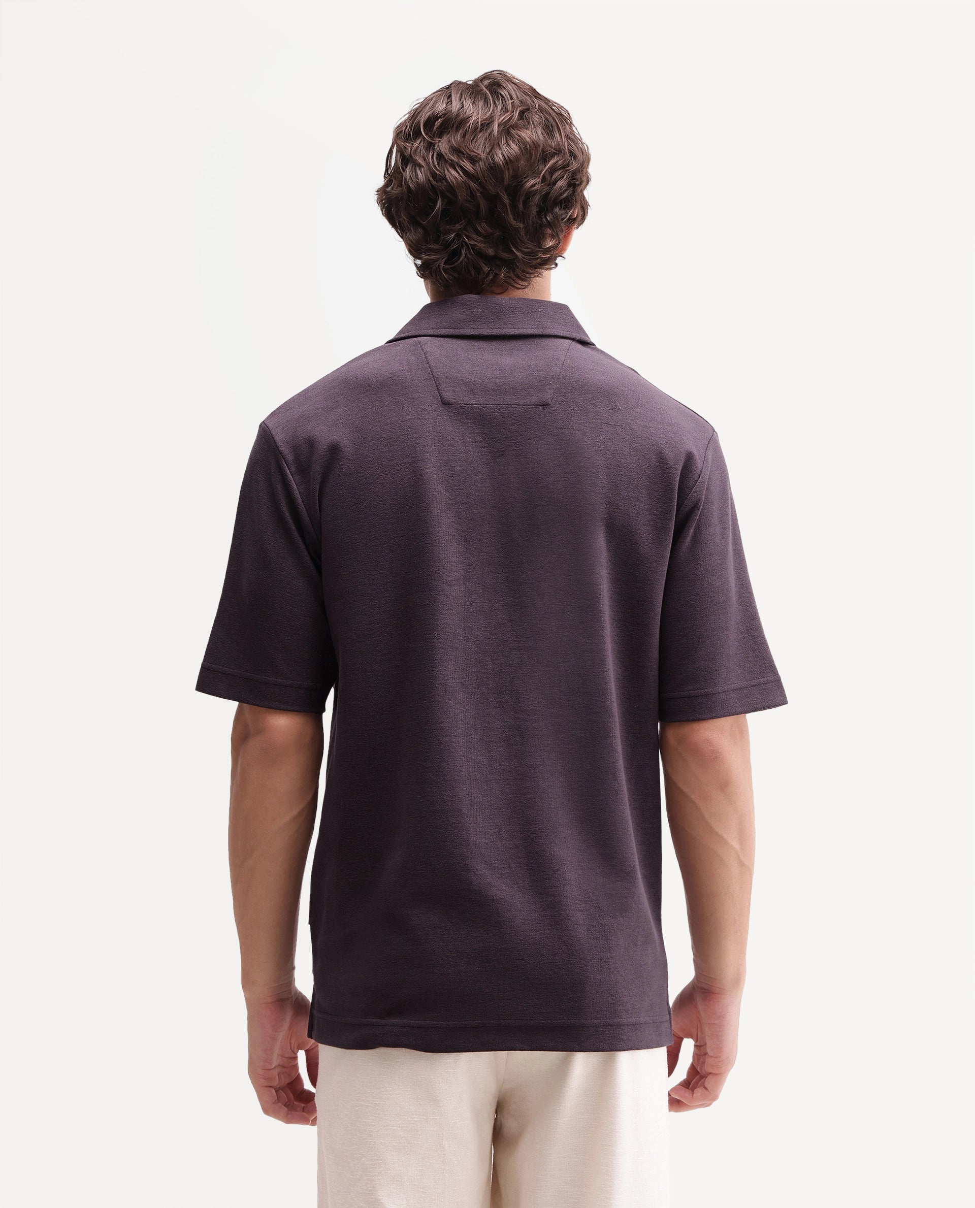 Rare Rabbit Men's Jawal-A26 Dusky Purple Cotton Blend Johnny Collar Regular Plain Polo