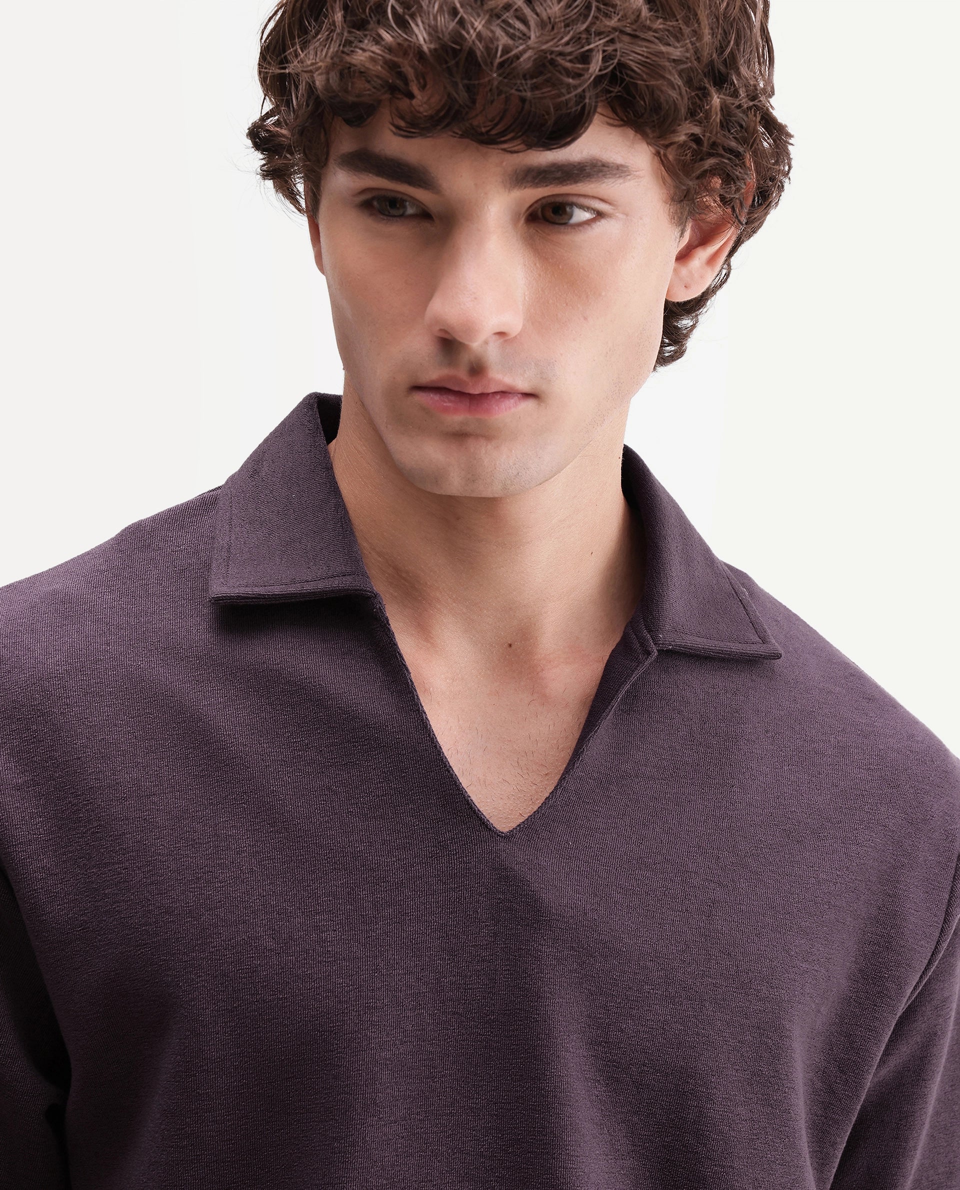 Rare Rabbit Men's Jawal-A26 Dusky Purple Cotton Blend Johnny Collar Regular Plain Polo