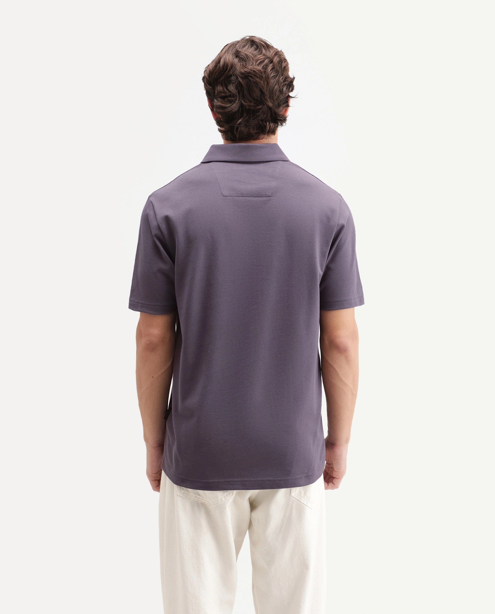 Rare Rabbit Men's Zeni-A26 Dusky Purple Cotton Blend Spread Collar Regular Plain Polo