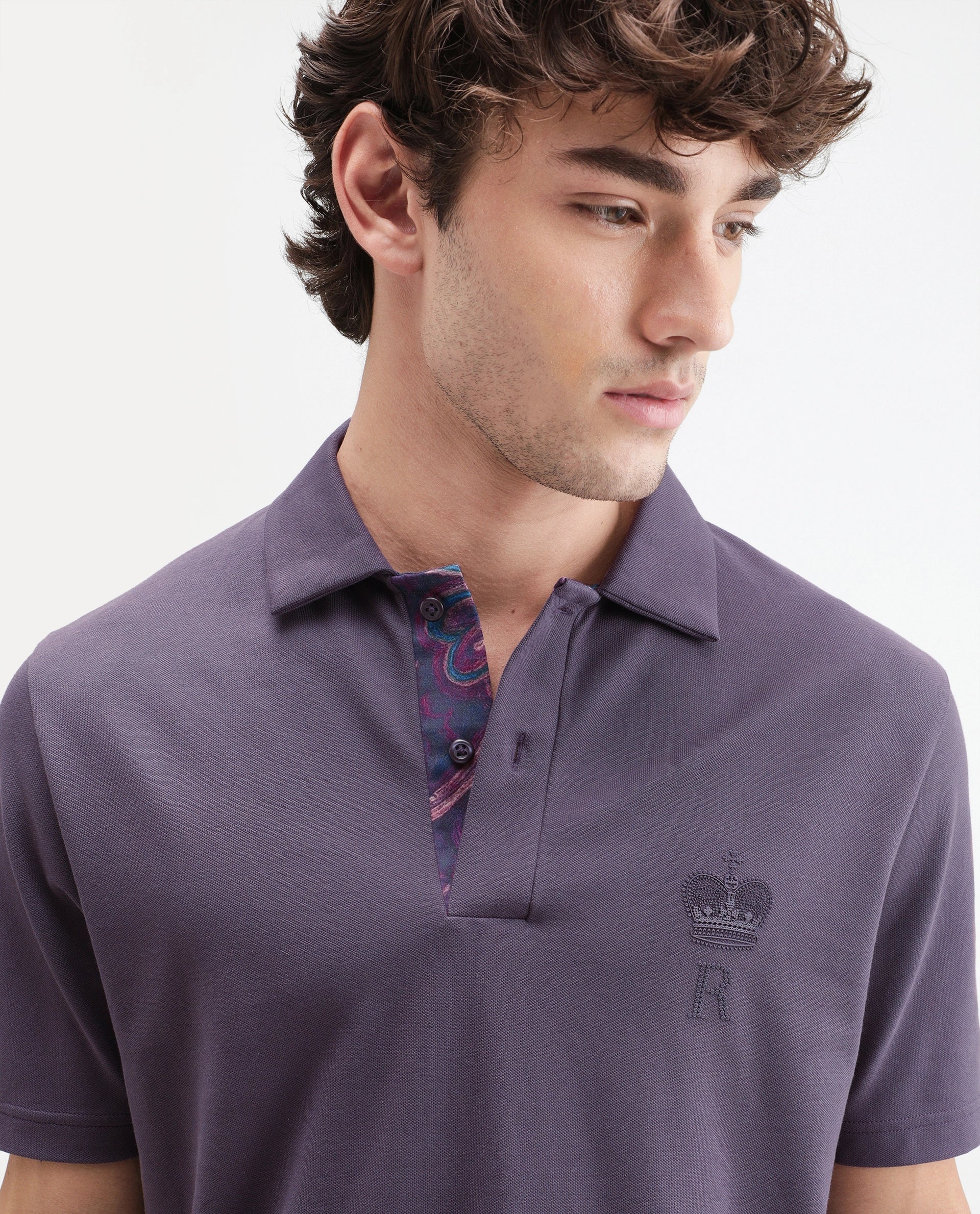 Rare Rabbit Men's Zeni-A26 Dusky Purple Cotton Blend Spread Collar Regular Plain Polo