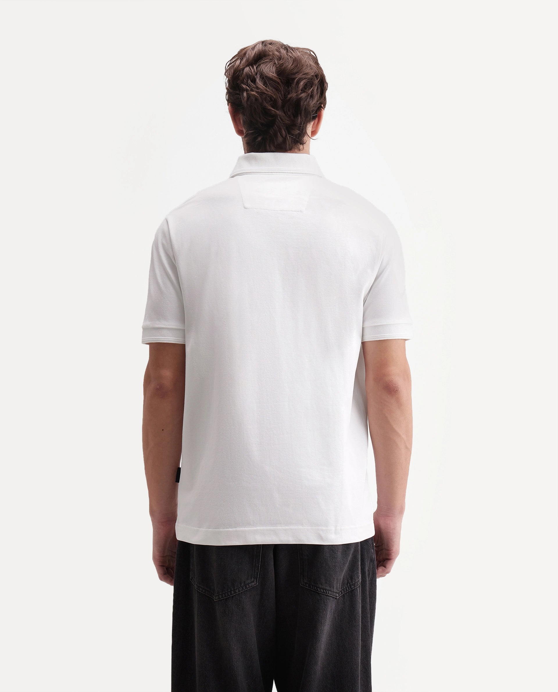 Rare Rabbit Men's Remo-A26 White Cotton Blend Spread Collar Regular Plain Polo