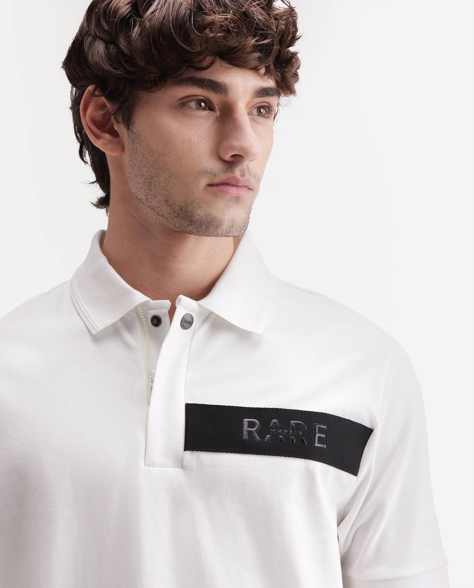 Rare Rabbit Men's Remo-A26 White Cotton Blend Spread Collar Regular Plain Polo