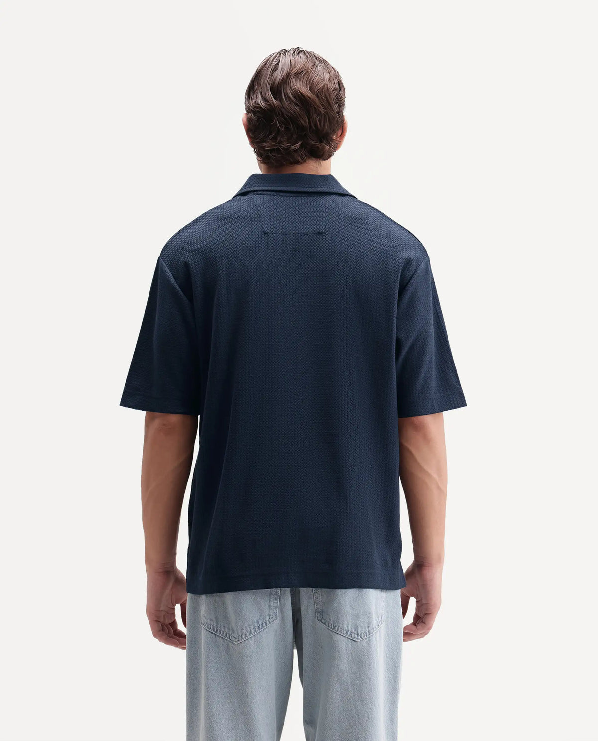 Rare Rabbit Men's Zent-A26 Navy Cotton Johnny Collar Regular Jacquard Polo