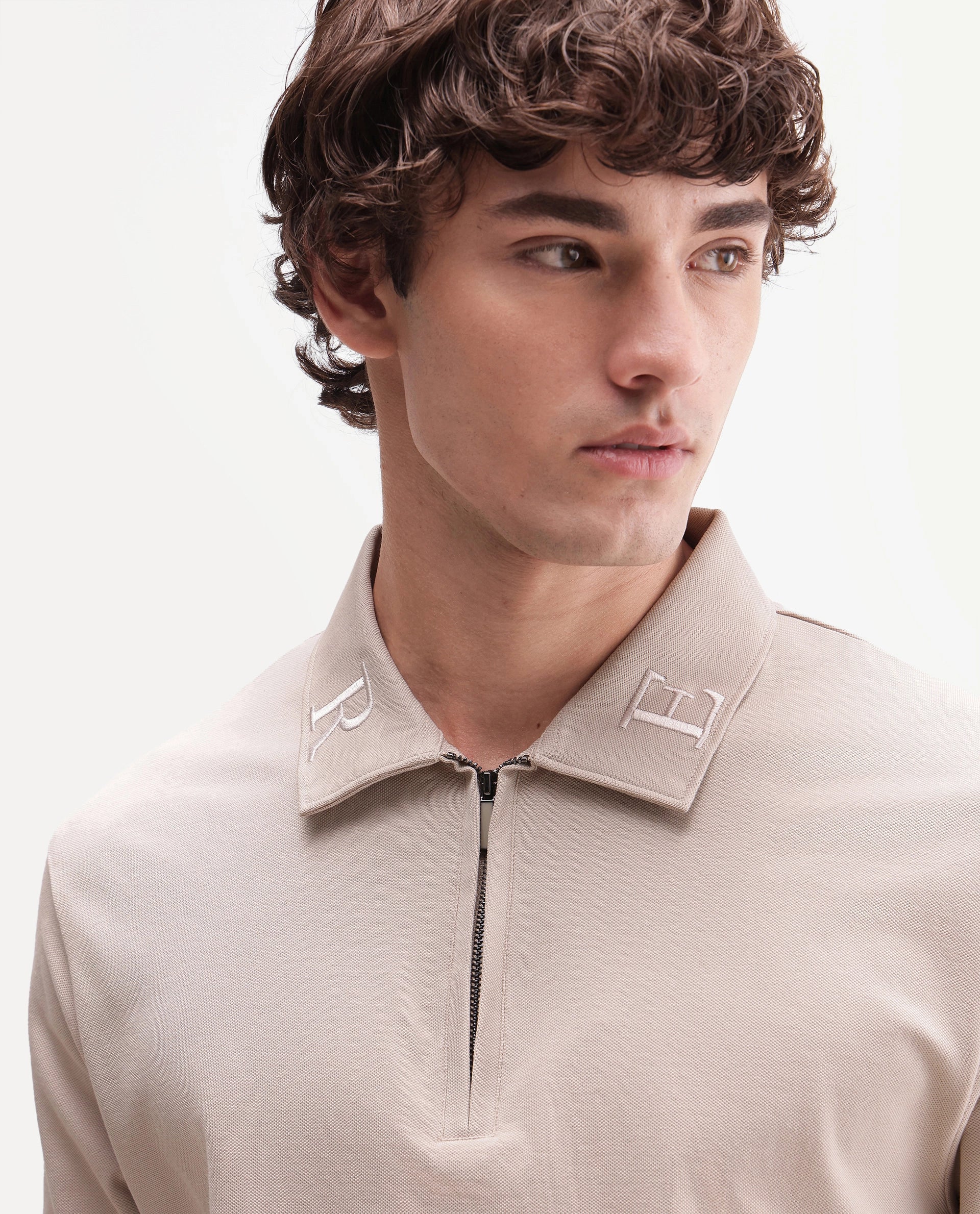 Rare Rabbit Men's Thero-A26 Primary Beige Cotton Blend Spread Collar Regular Plain Polo