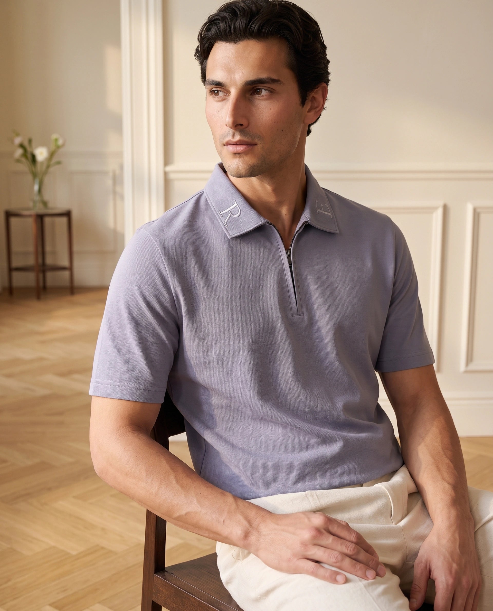 Rare Rabbit Men's Thero-A26 Dusky Purple Cotton Blend Spread Collar Regular Plain Polo