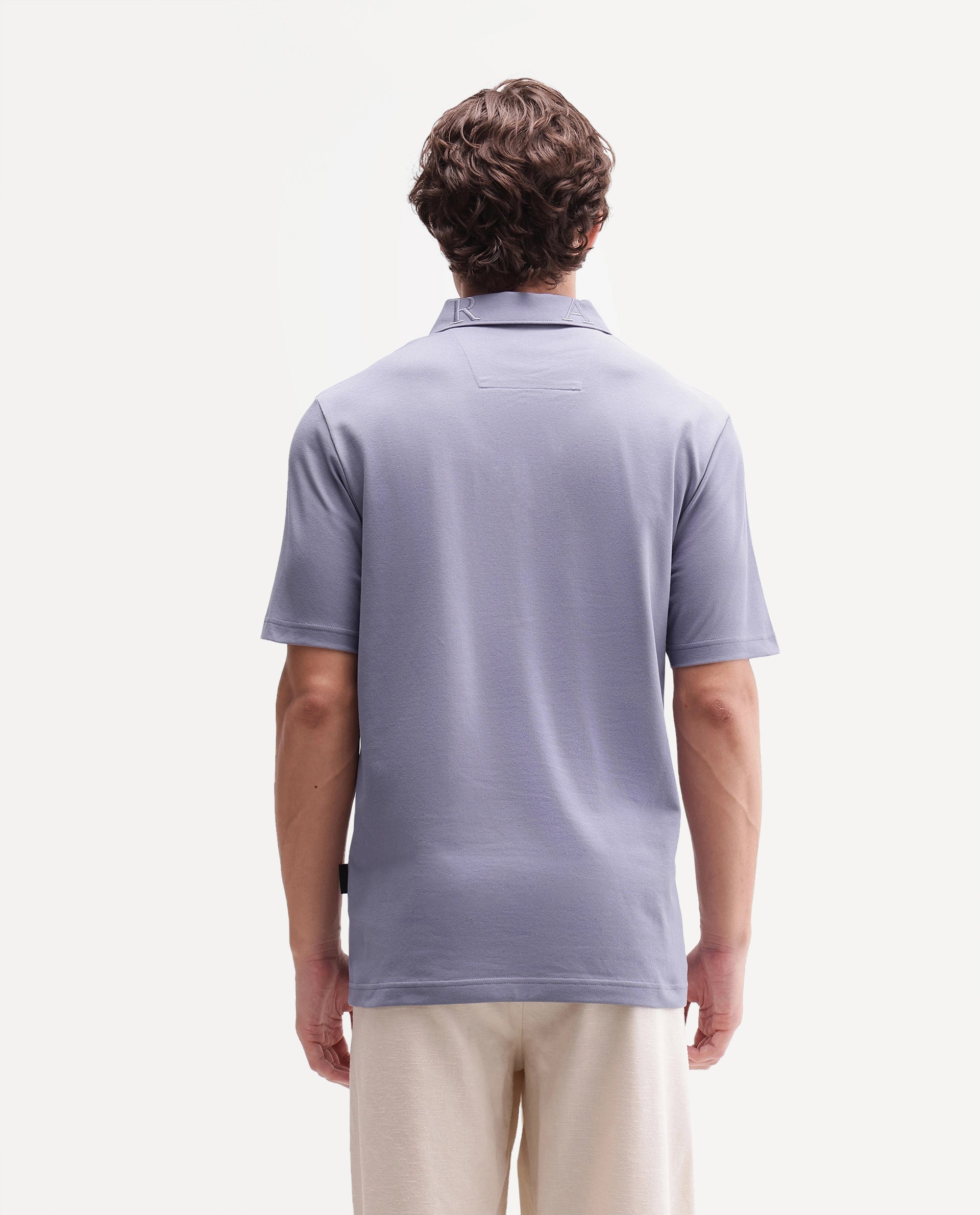 Rare Rabbit Men's Thero-A26 Dusky Purple Cotton Blend Spread Collar Regular Plain Polo