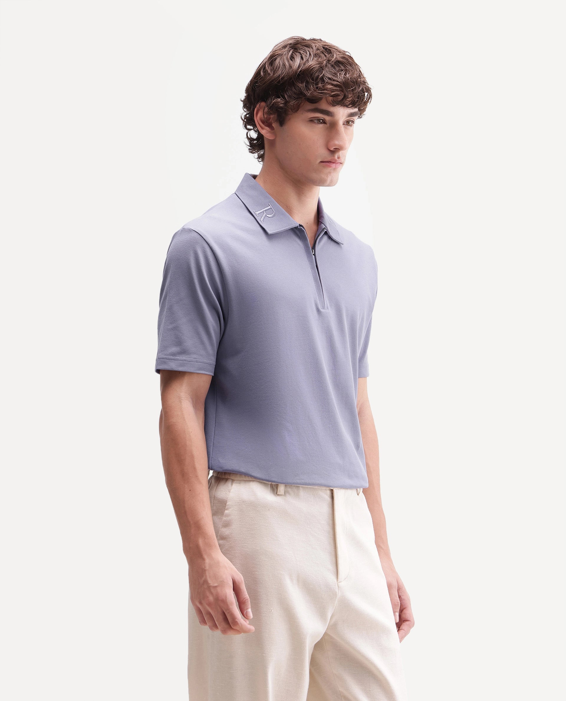 Rare Rabbit Men's Thero-A26 Dusky Purple Cotton Blend Spread Collar Regular Plain Polo