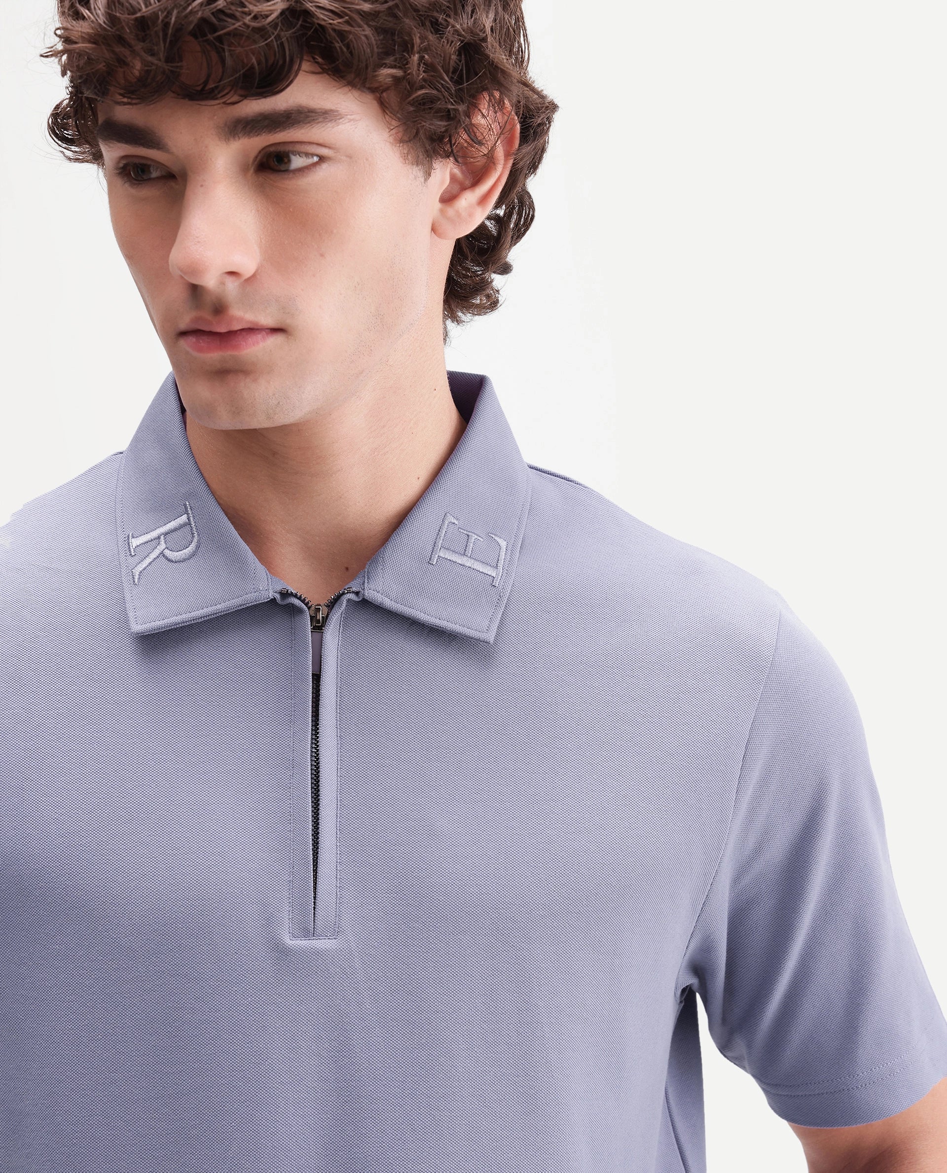 Rare Rabbit Men's Thero-A26 Dusky Purple Cotton Blend Spread Collar Regular Plain Polo