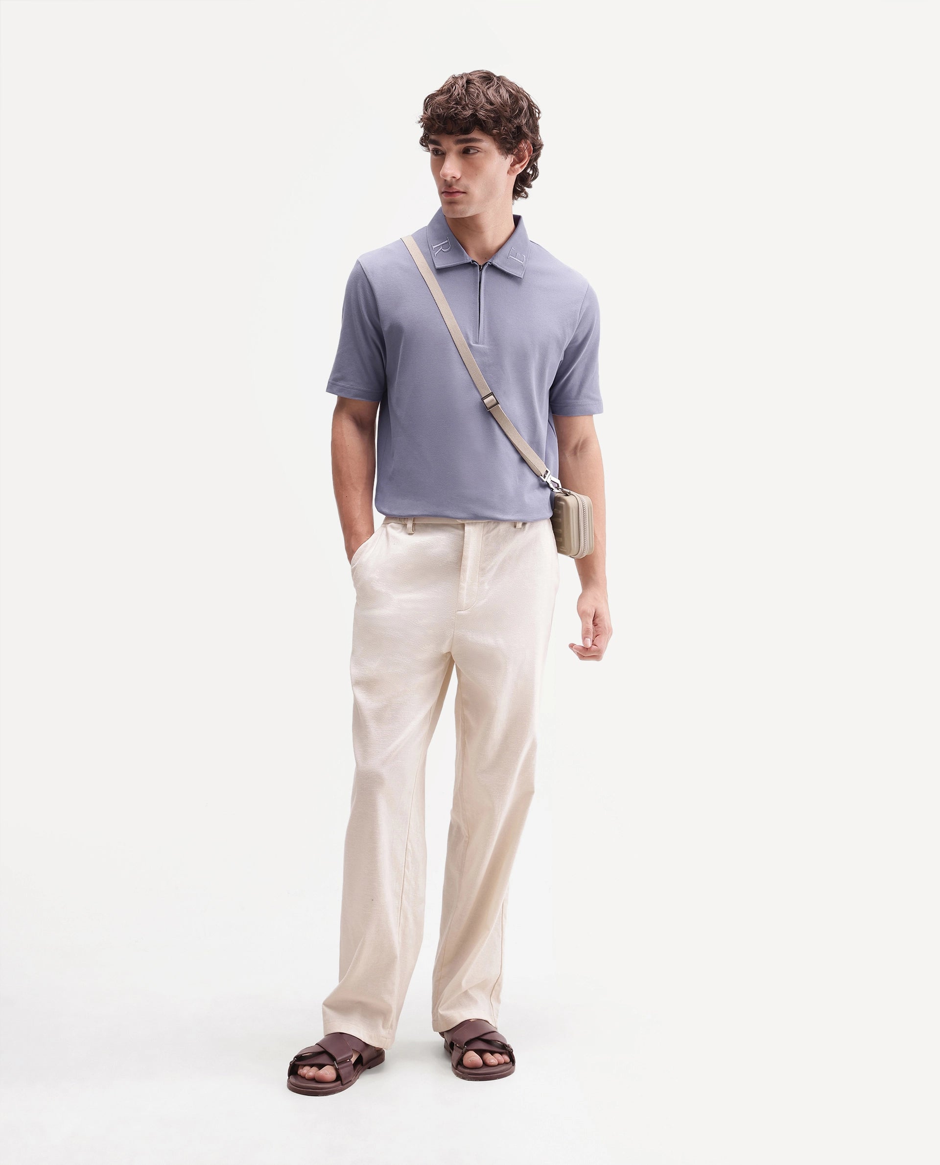 Rare Rabbit Men's Thero-A26 Dusky Purple Cotton Blend Spread Collar Regular Plain Polo
