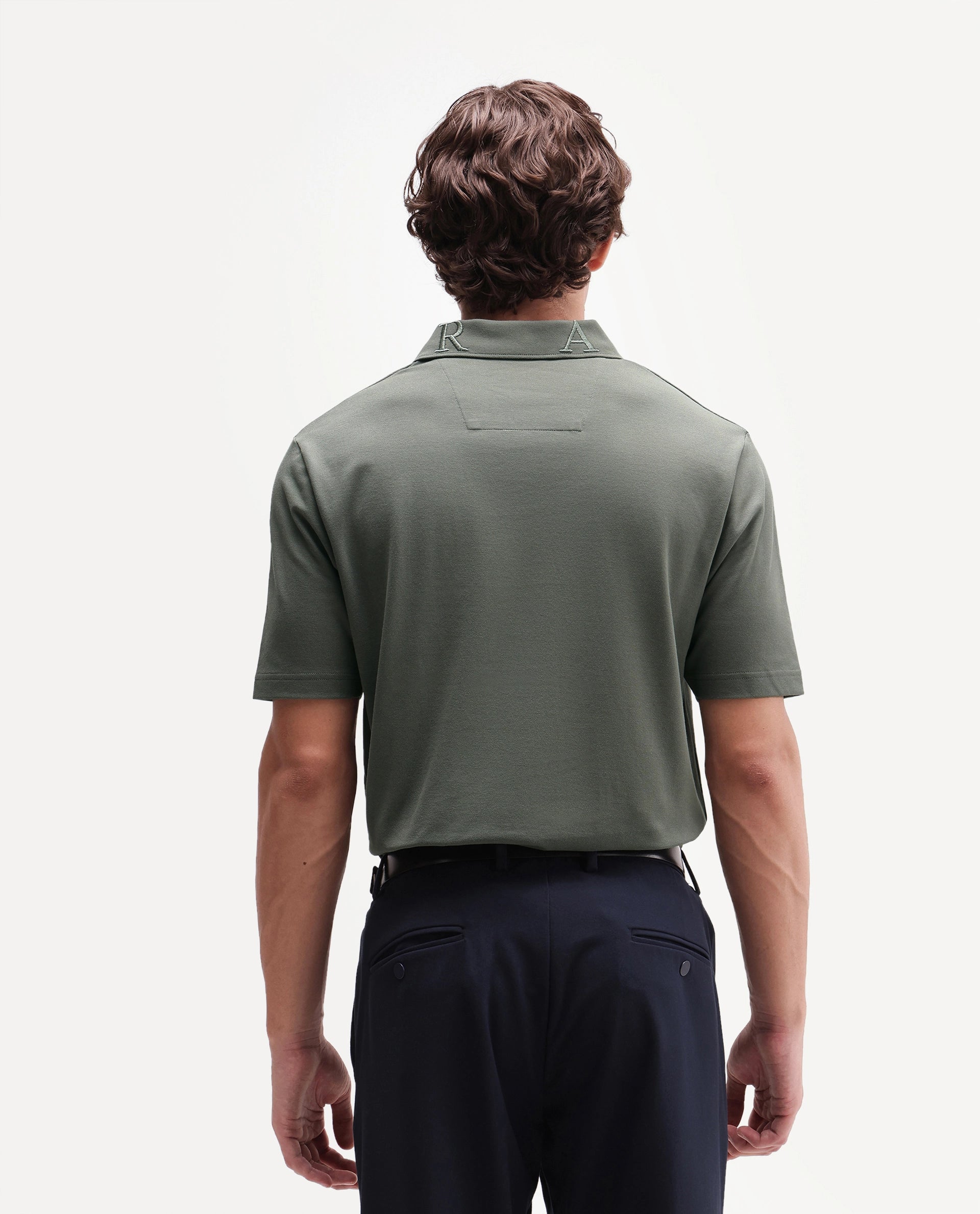 Rare Rabbit Men's Thero-A26 Dusky Green Cotton Blend Spread Collar Regular Plain Polo