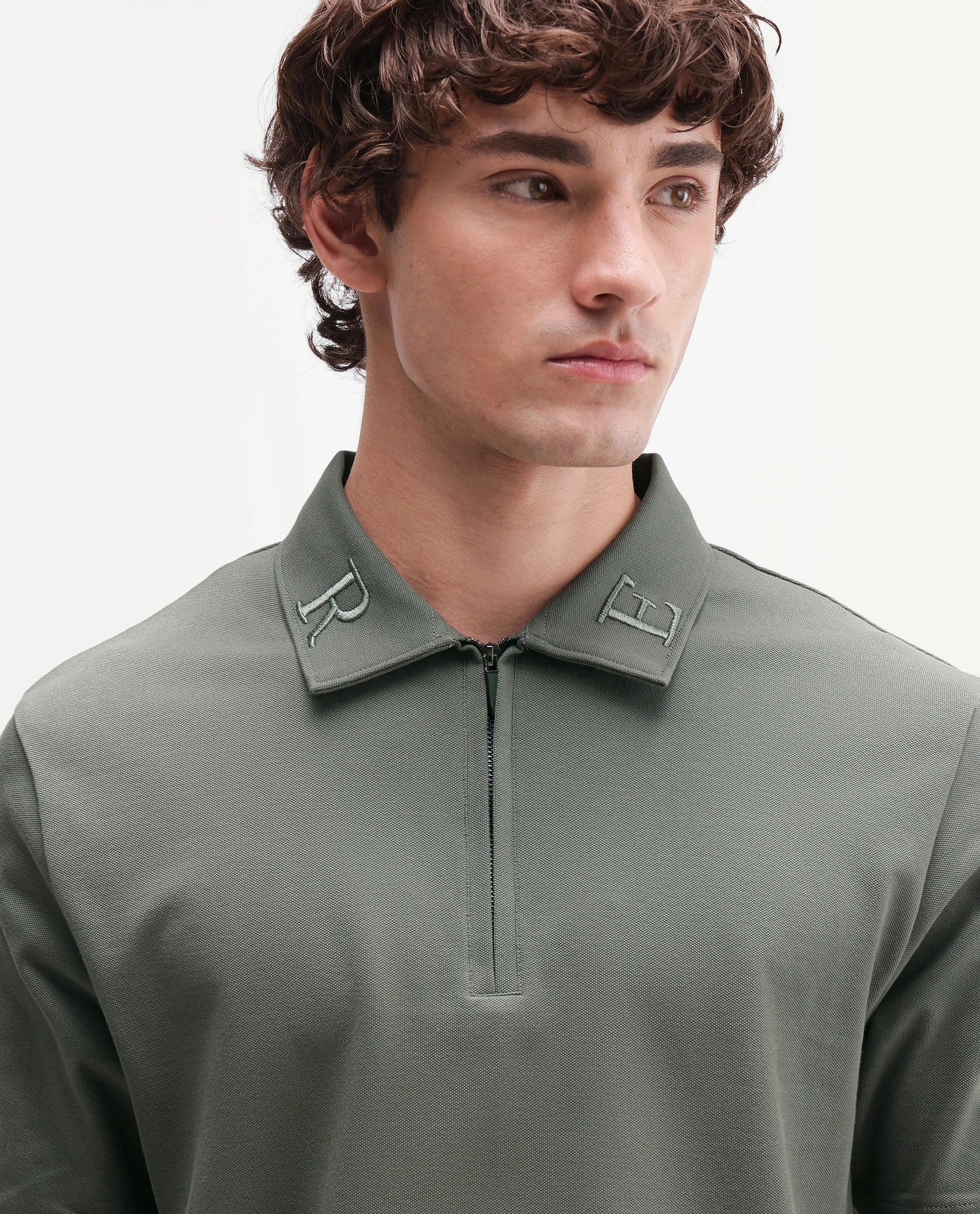 Rare Rabbit Men's Thero-A26 Dusky Green Cotton Blend Spread Collar Regular Plain Polo