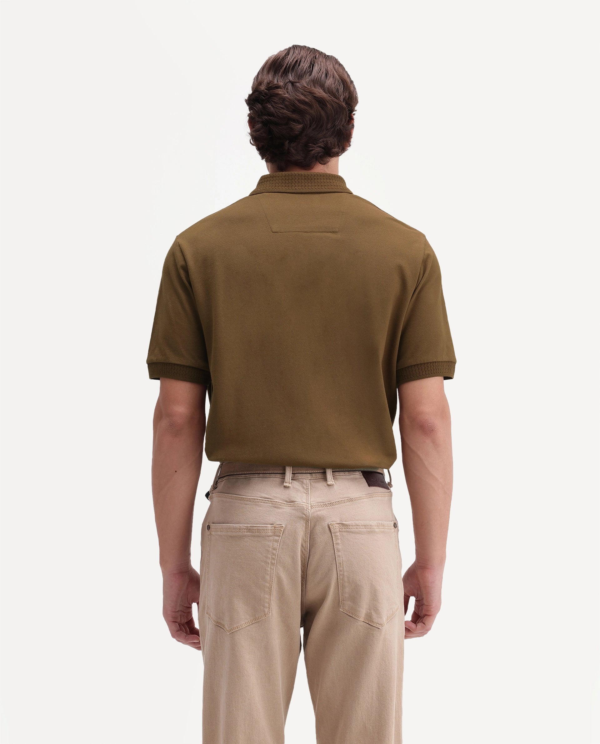 Rare Rabbit Men's Braf-A26 Mustard Cotton Blend Spread Collar Regular Plain Polo