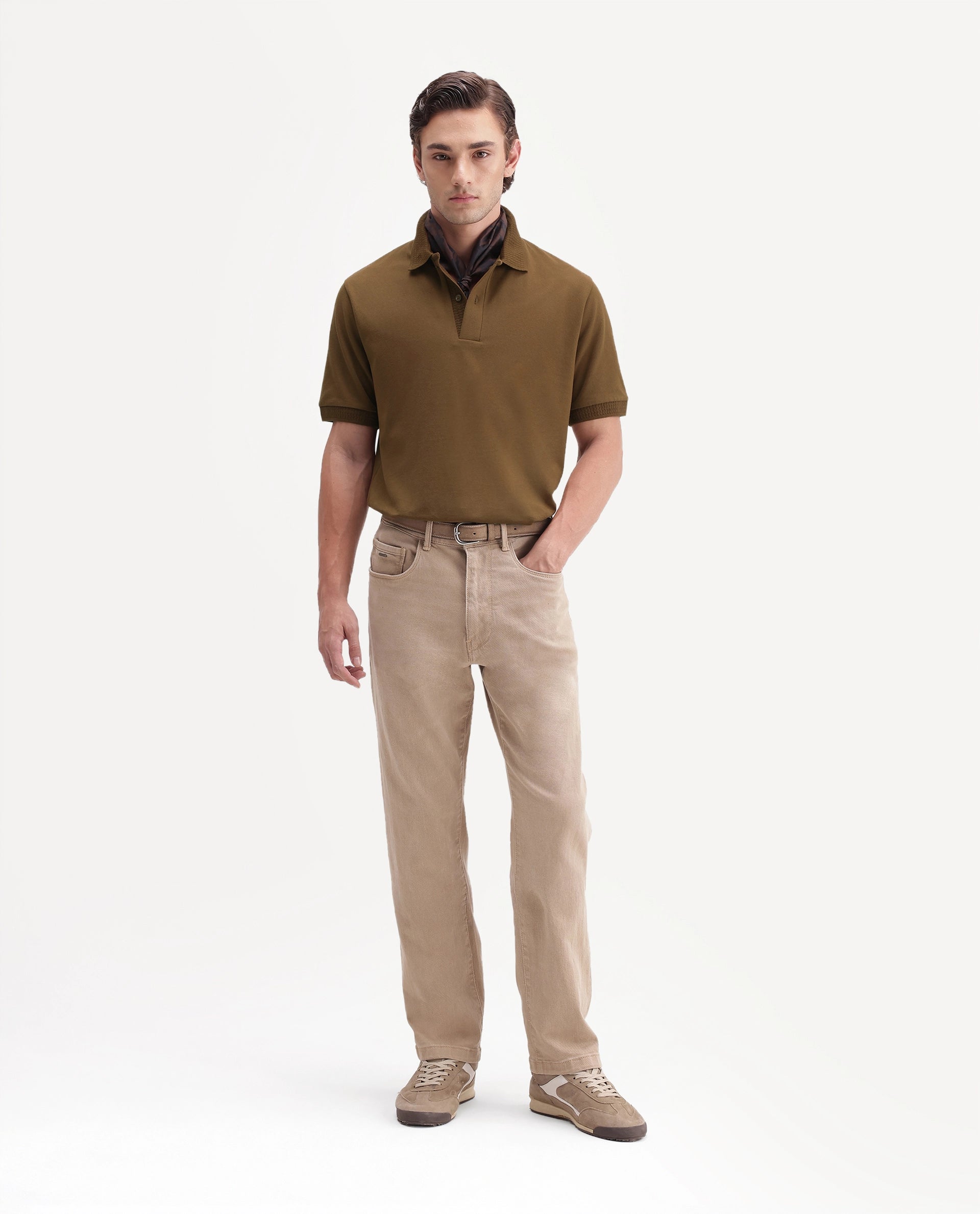 Rare Rabbit Men's Braf-A26 Mustard Cotton Blend Spread Collar Regular Plain Polo