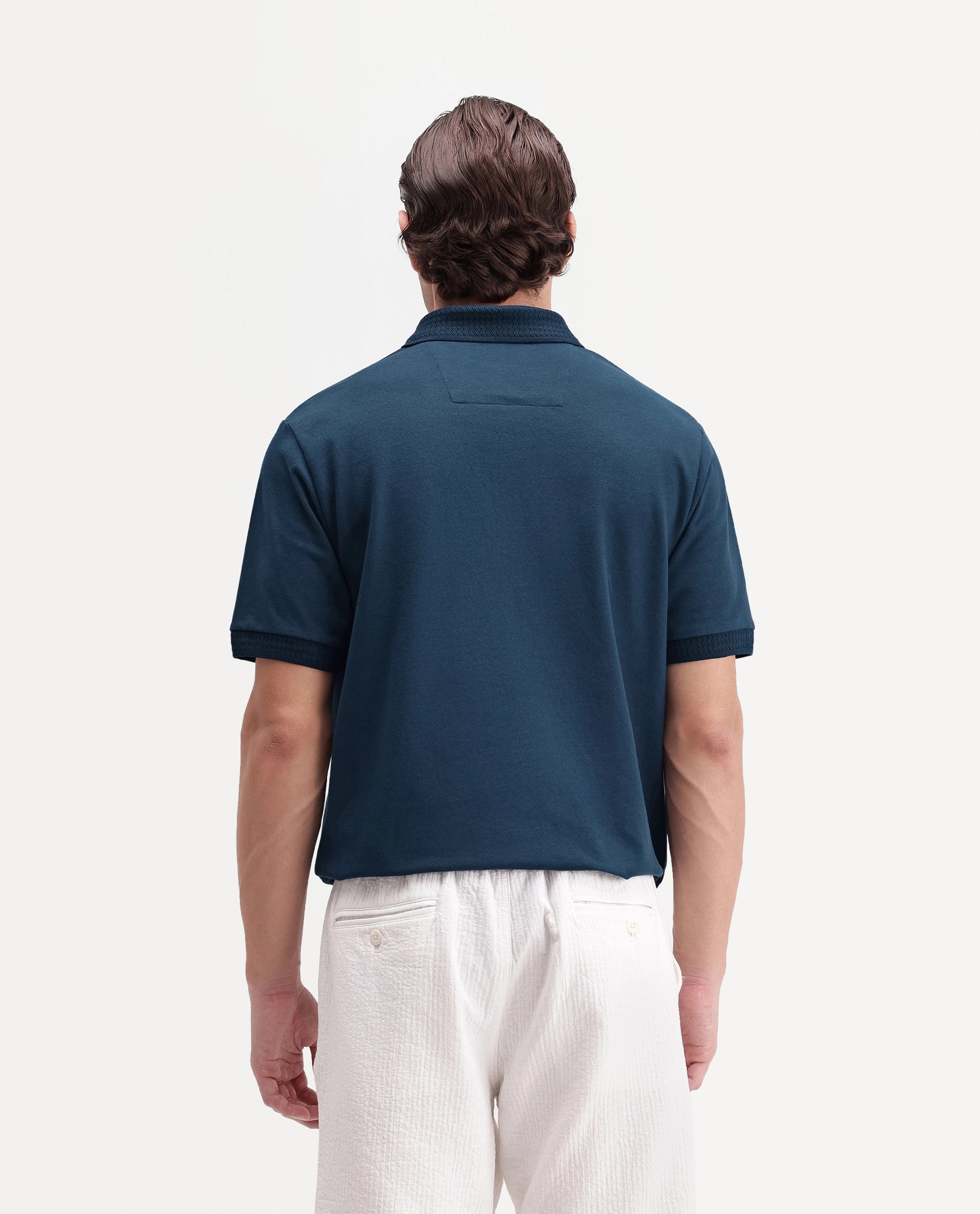 Rare Rabbit Men's Braf-A26 Navy Cotton Blend Spread Collar Regular Plain Polo
