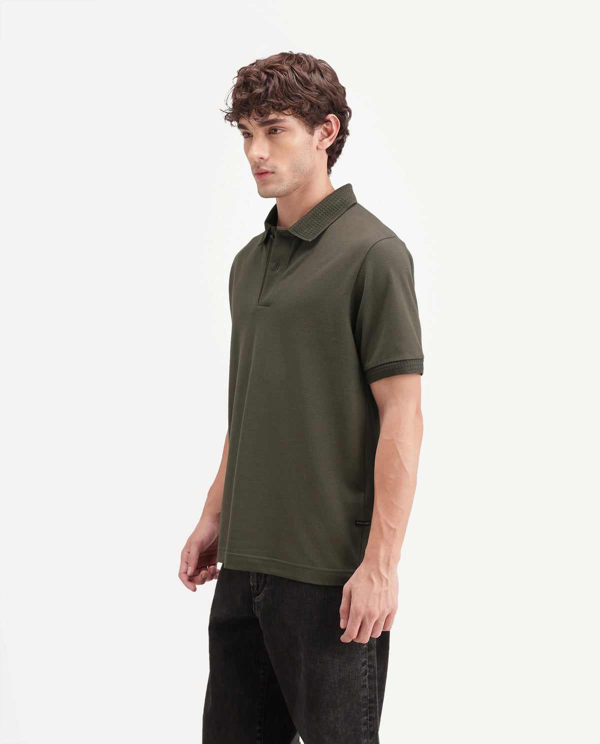 Rare Rabbit Men's Braf-A26 Olive Cotton Blend Spread Collar Regular Plain Polo