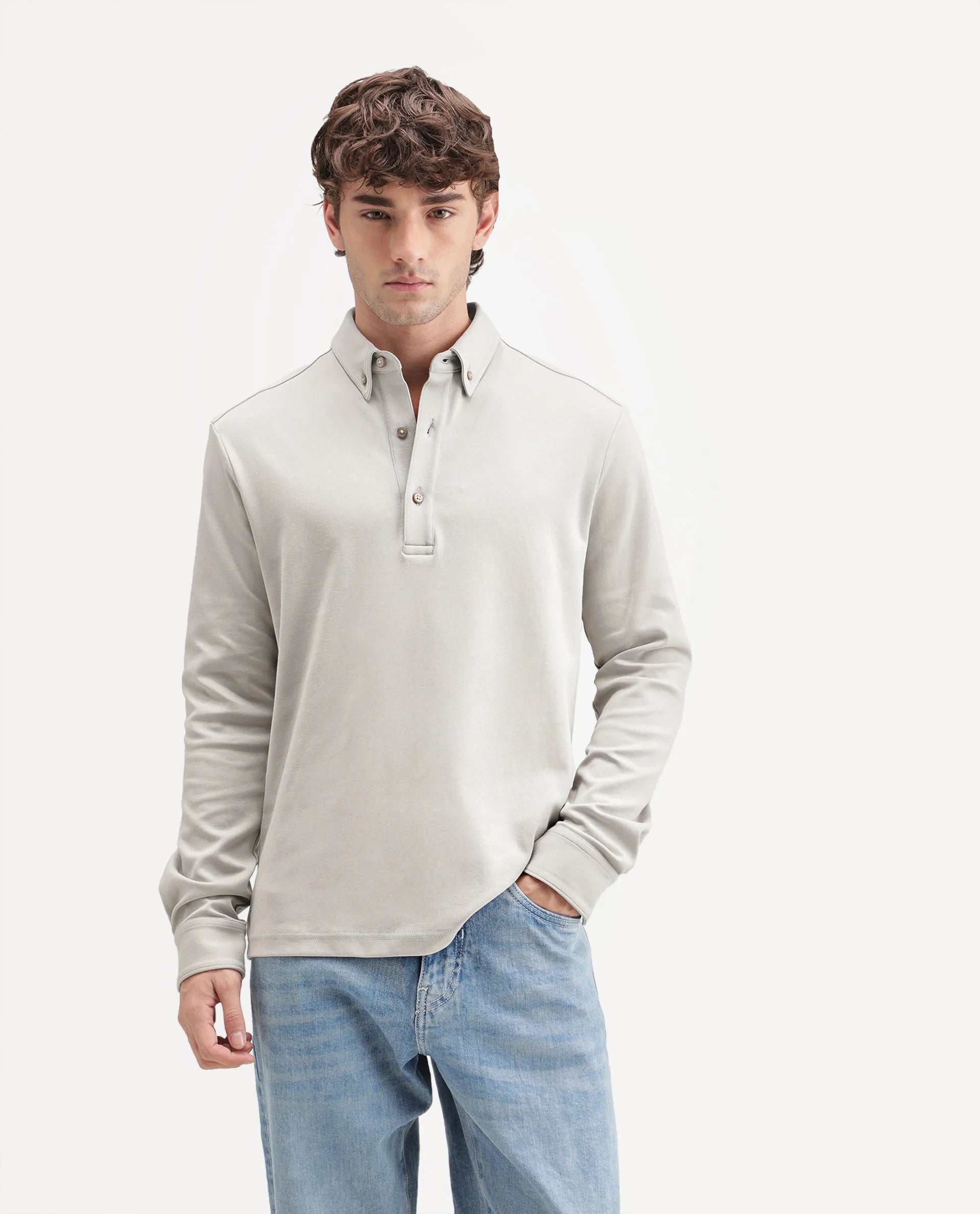 Rare Rabbit Men's Rint-A26 Dusky Beige Cotton Blend Button down Collar Regular Plain Polo