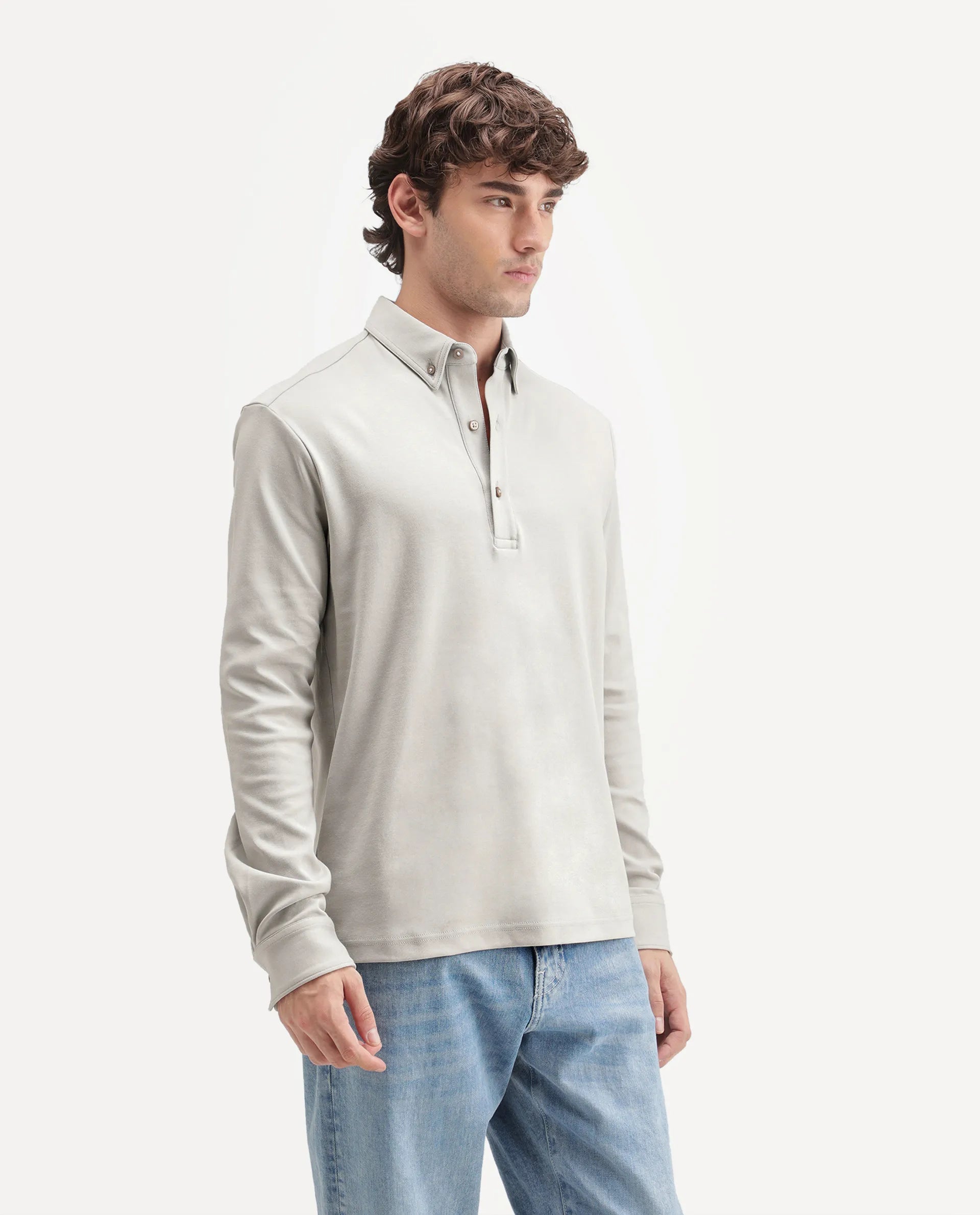 Rare Rabbit Men's Rint-A26 Dusky Beige Cotton Blend Button down Collar Regular Plain Polo