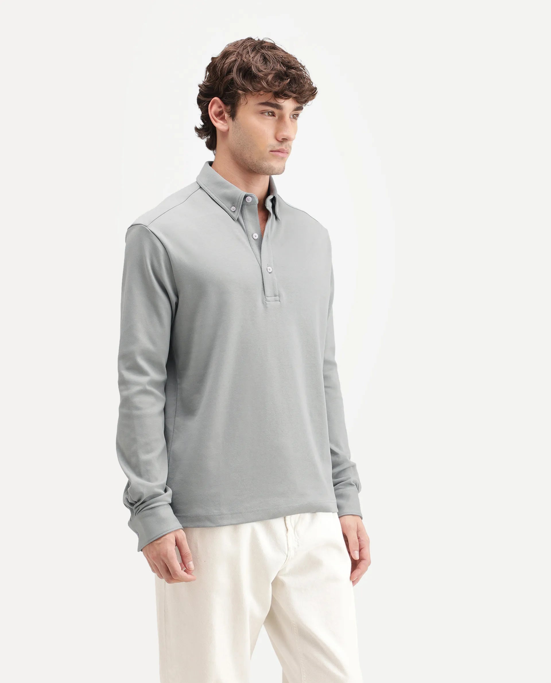 Rare Rabbit Men's Rint-A26 Dusky Green Cotton Blend Button down Collar Regular Plain Polo