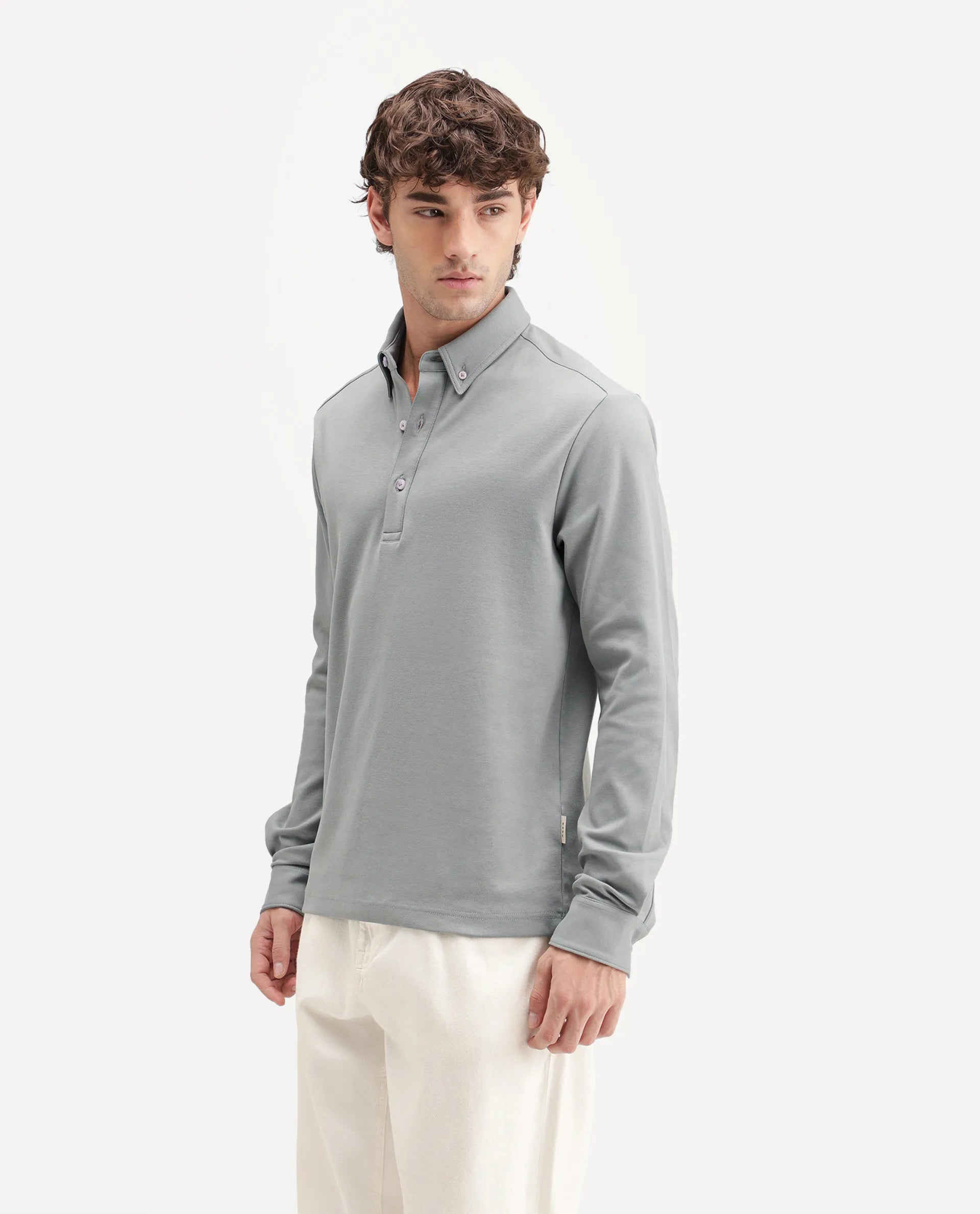 Rare Rabbit Men's Rint-A26 Dusky Green Cotton Blend Button down Collar Regular Plain Polo