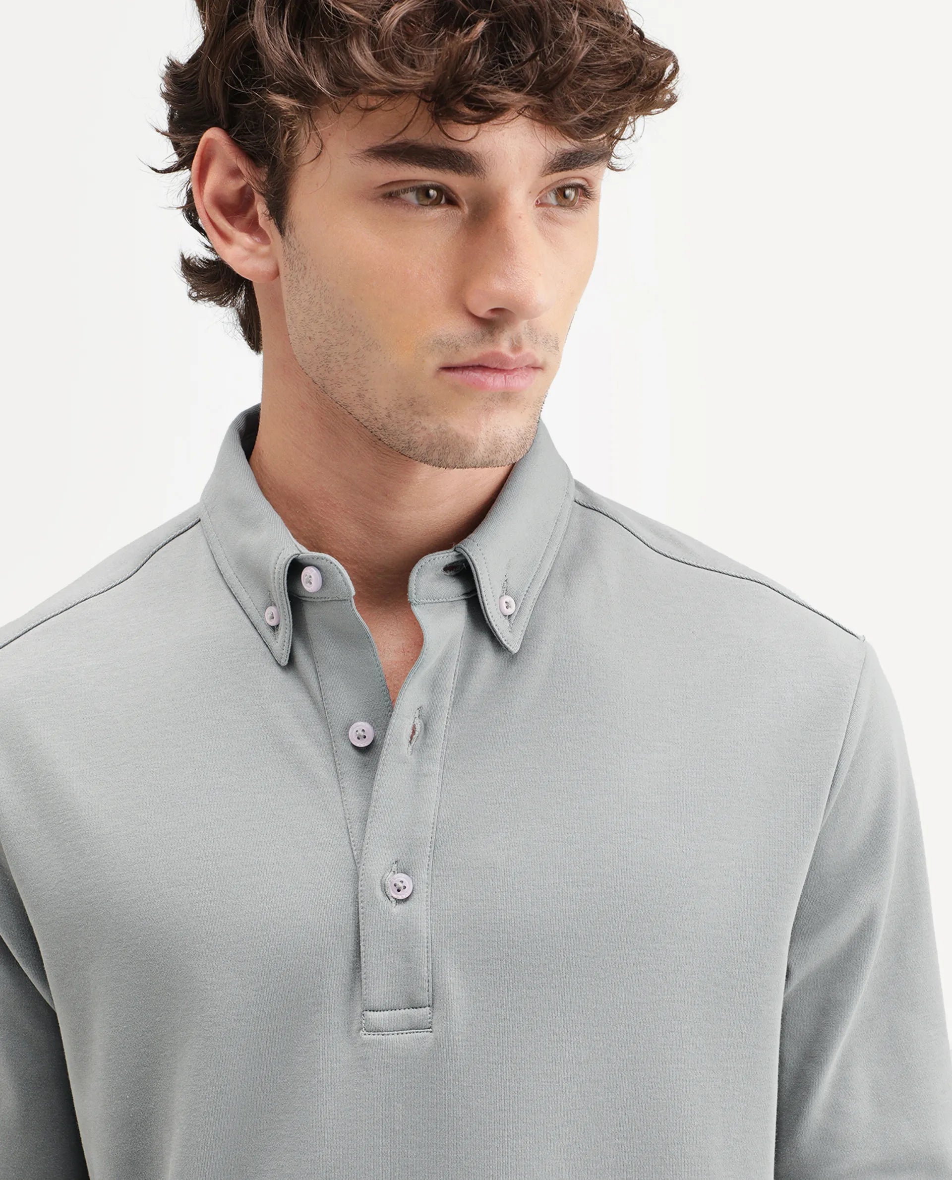 Rare Rabbit Men's Rint-A26 Dusky Green Cotton Blend Button down Collar Regular Plain Polo