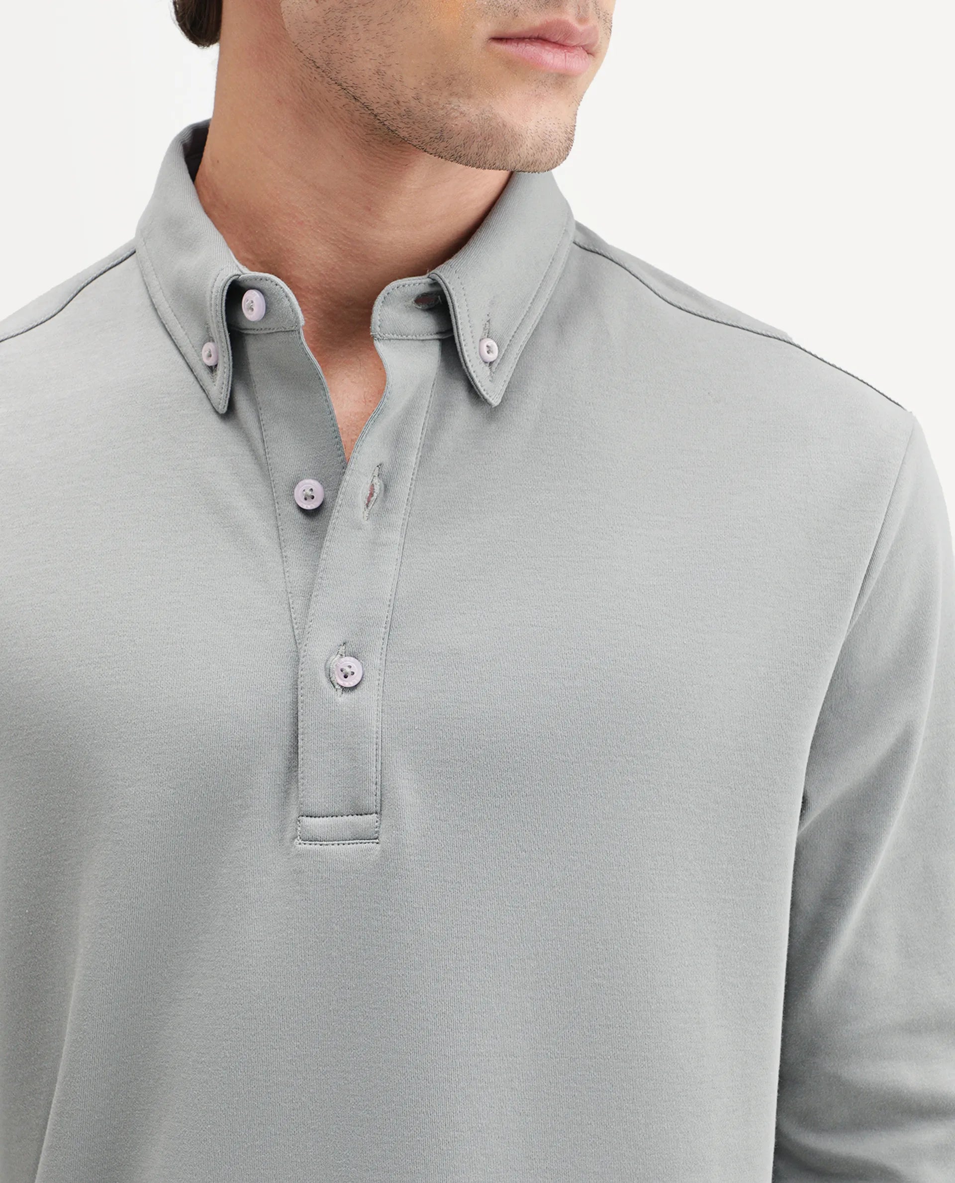 Rare Rabbit Men's Rint-A26 Dusky Green Cotton Blend Button down Collar Regular Plain Polo