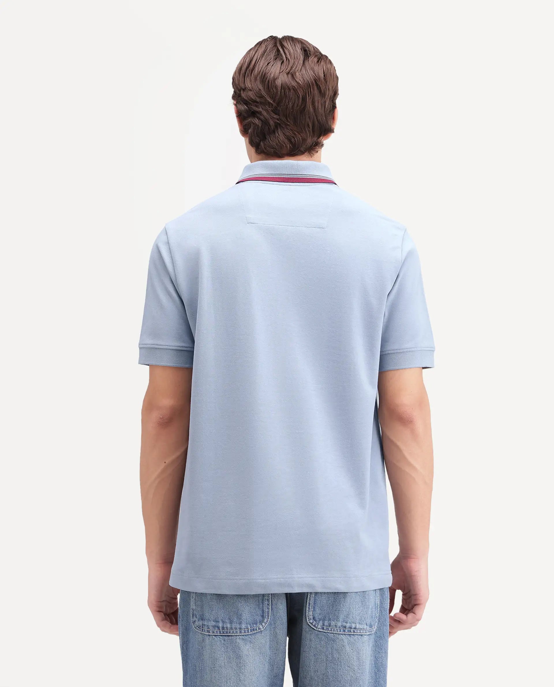 Rare Rabbit Men's Orion Dusky Blue Cotton Blend Spread Collar Regular Plain Polo
