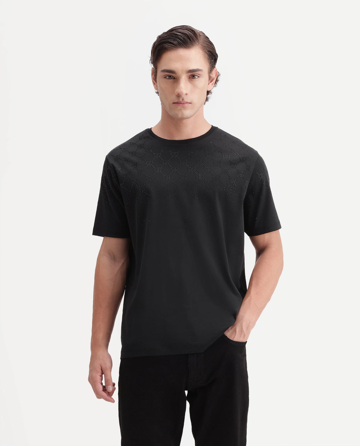 Rare Rabbit Men's Jenz Black Cotton Crew Neck Regular Graphic Print T-Shirt