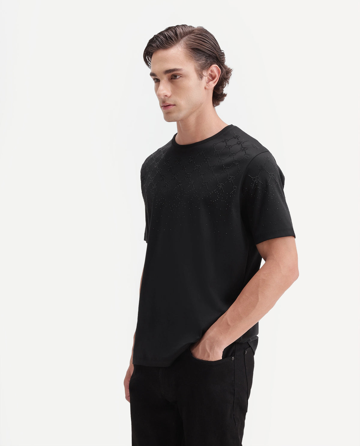 Rare Rabbit Men's Jenz Black Cotton Crew Neck Regular Graphic Print T-Shirt