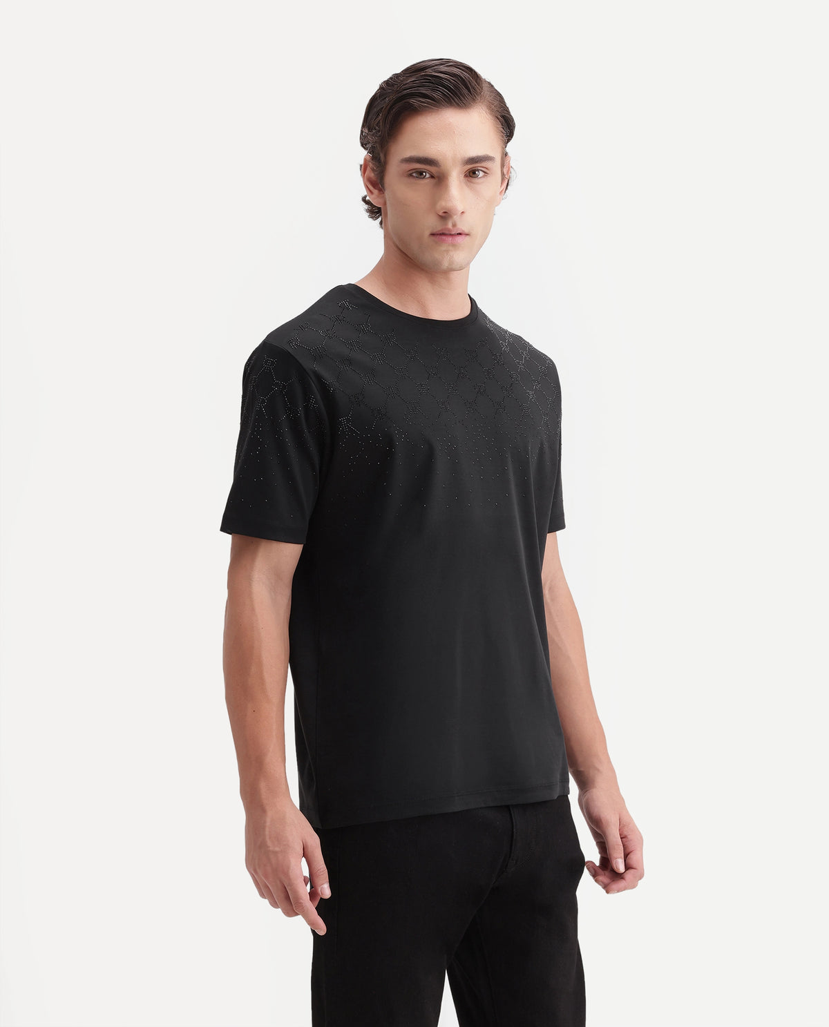 Rare Rabbit Men's Jenz Black Cotton Crew Neck Regular Graphic Print T-Shirt