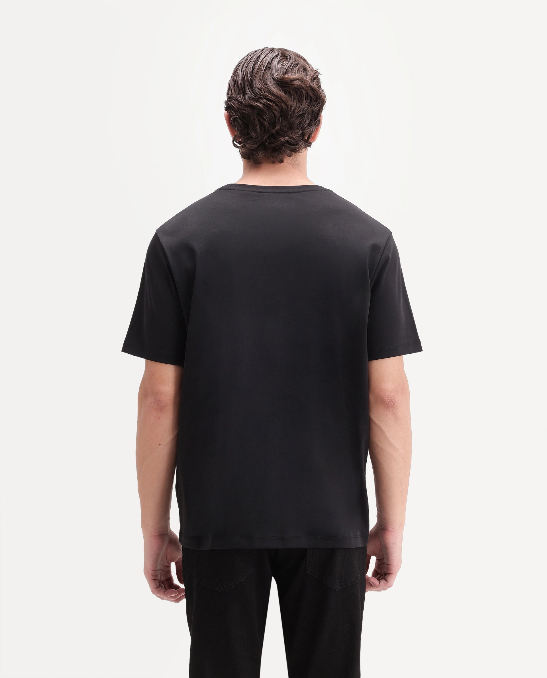 Rare Rabbit Men's Lazer Black Cotton Crew Neck Regular Graphic Print T-Shirt