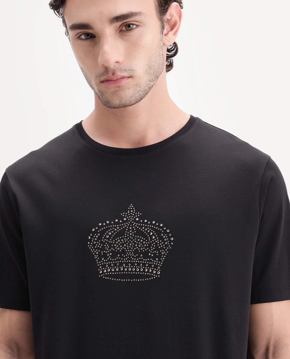 Rare Rabbit Men's Lazer Black Cotton Crew Neck Regular Graphic Print T-Shirt