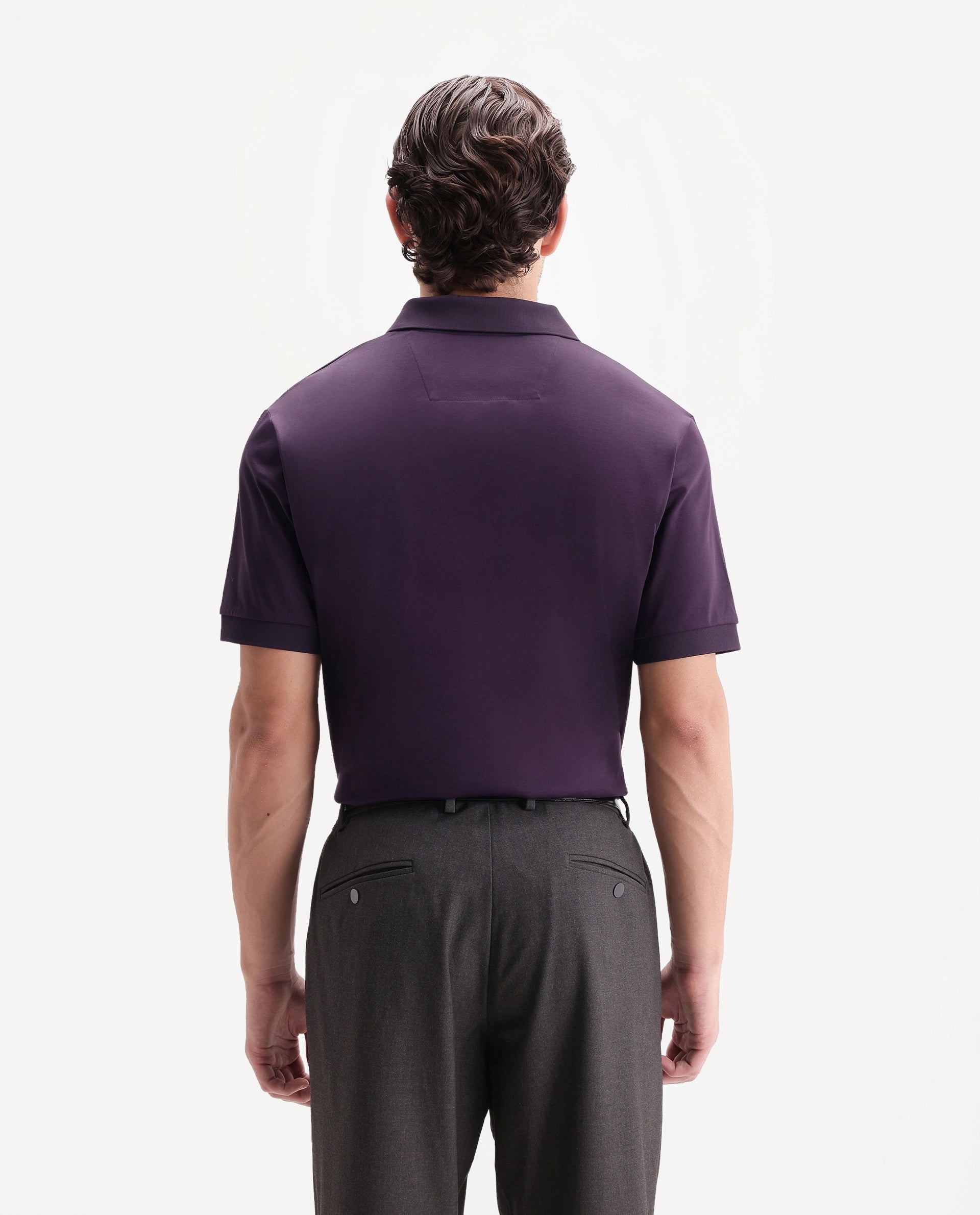 Rare Rabbit Men's Raffi Dark Purple Cotton Spread Collar Regular Plain Polo