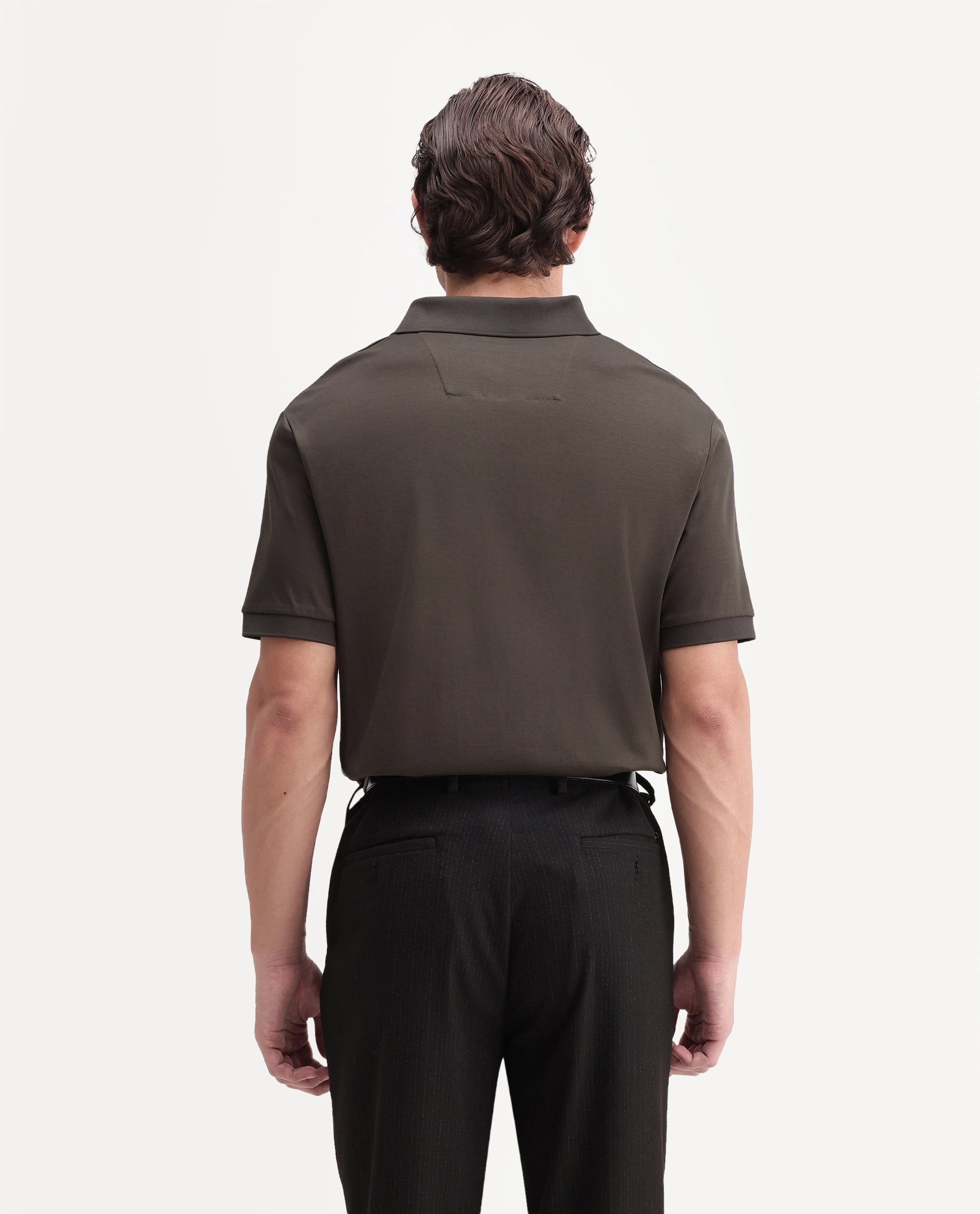 Rare Rabbit Men's Ean Dark Olive Cotton Spread Collar Regular Plain Polo