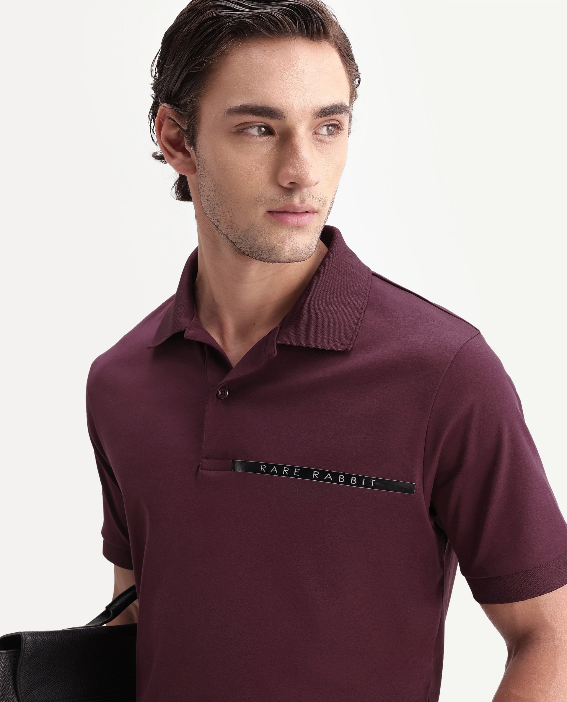 Rare Rabbit Men's Ean Dark Maroon Cotton Spread Collar Regular Plain Polo