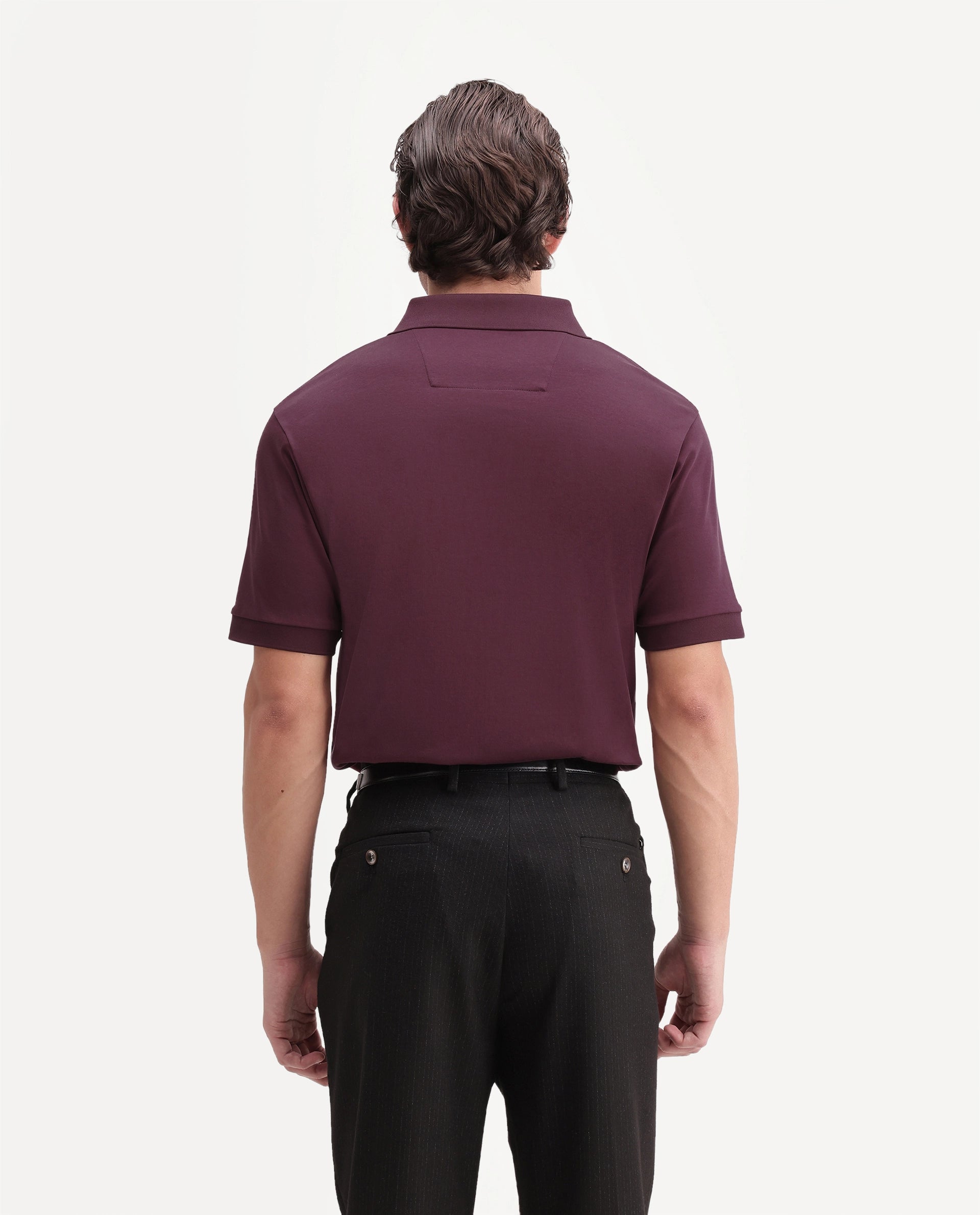 Rare Rabbit Men's Ean Dark Maroon Cotton Spread Collar Regular Plain Polo