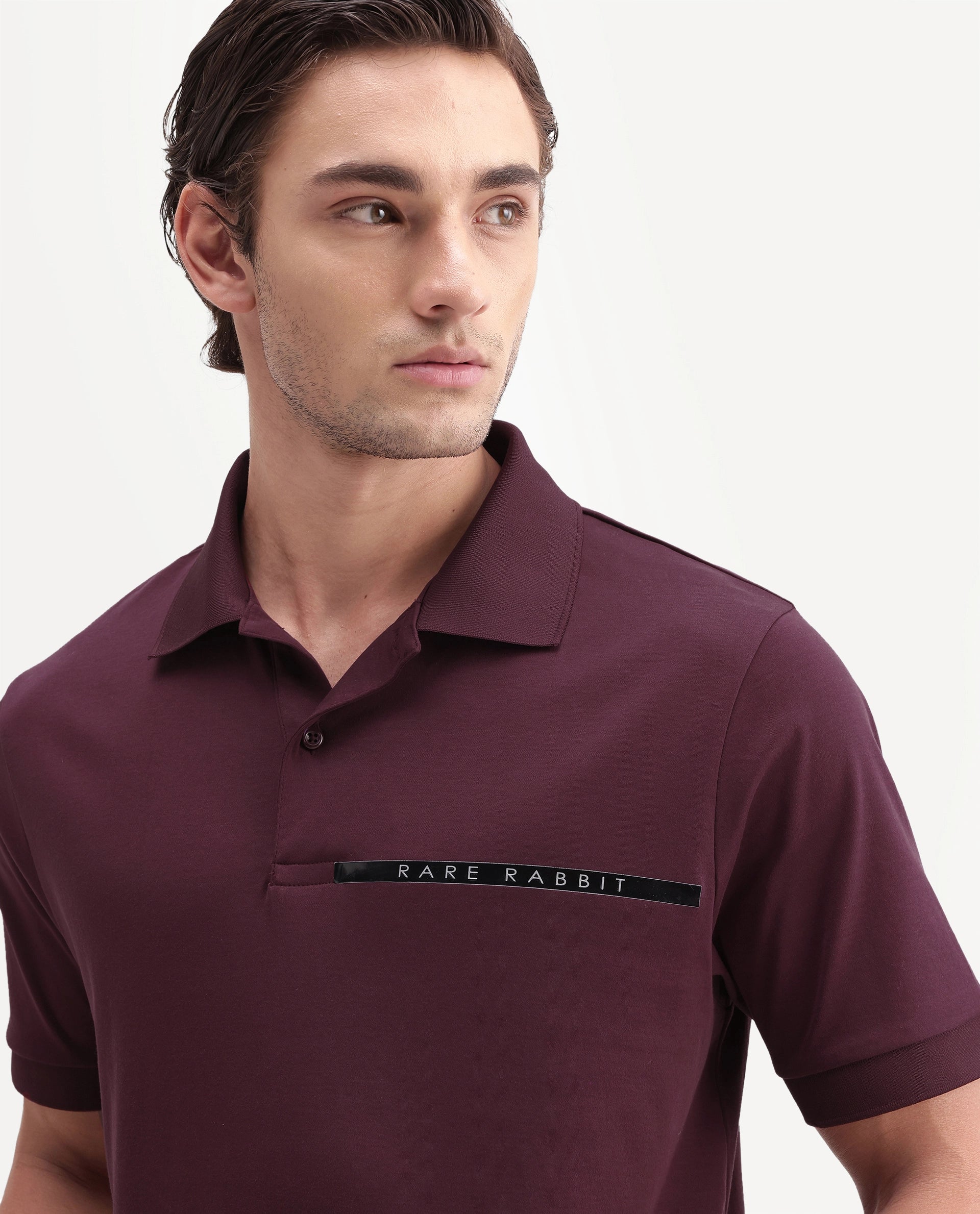 Rare Rabbit Men's Ean Dark Maroon Cotton Spread Collar Regular Plain Polo