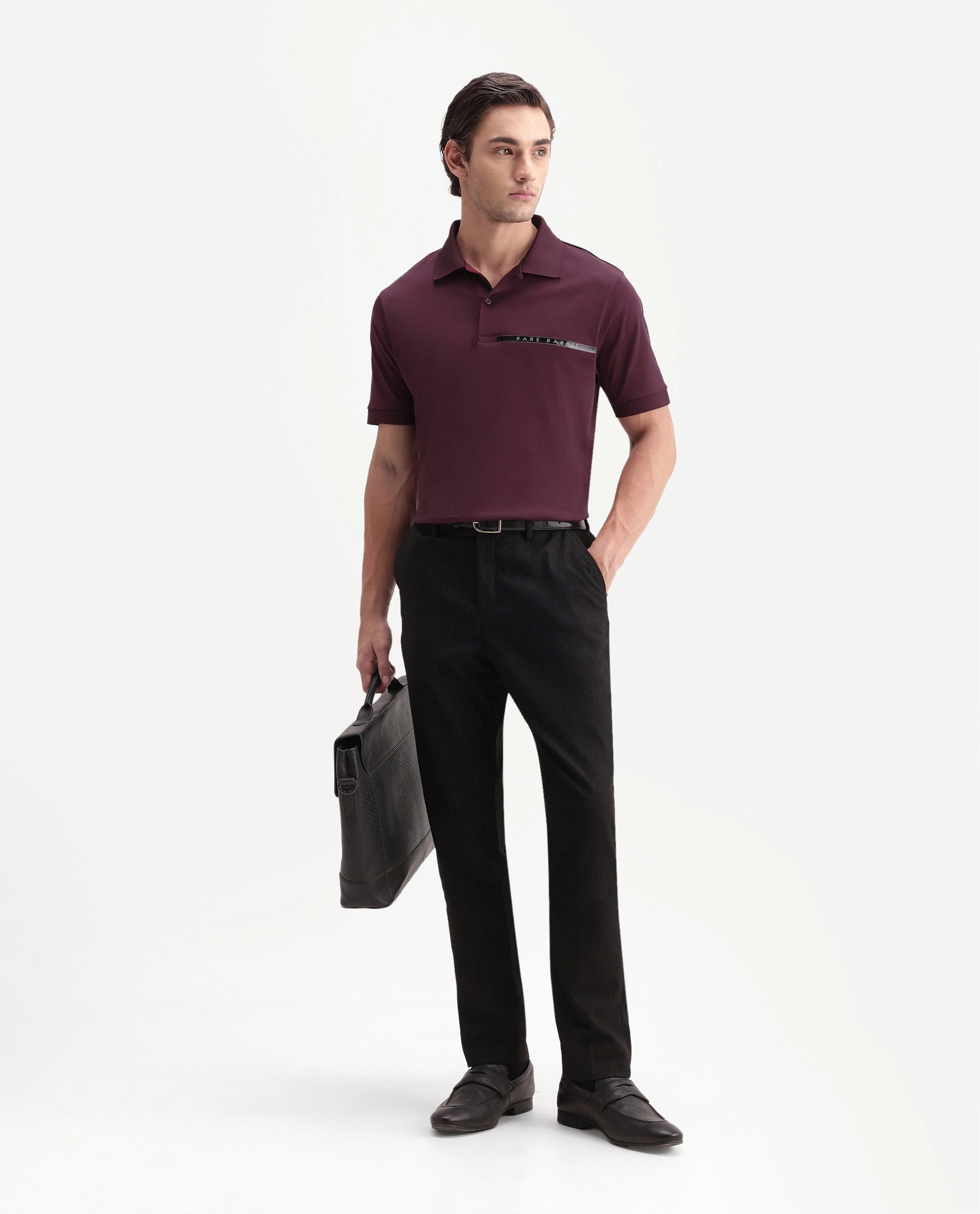 Rare Rabbit Men's Ean Dark Maroon Cotton Spread Collar Regular Plain Polo