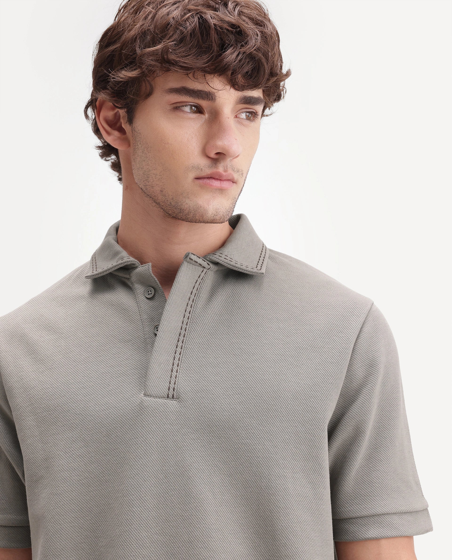 Rare Rabbit Men's Skowl-A26 Dark Olive Cotton Blend Spread Collar Regular Jacquard Polo