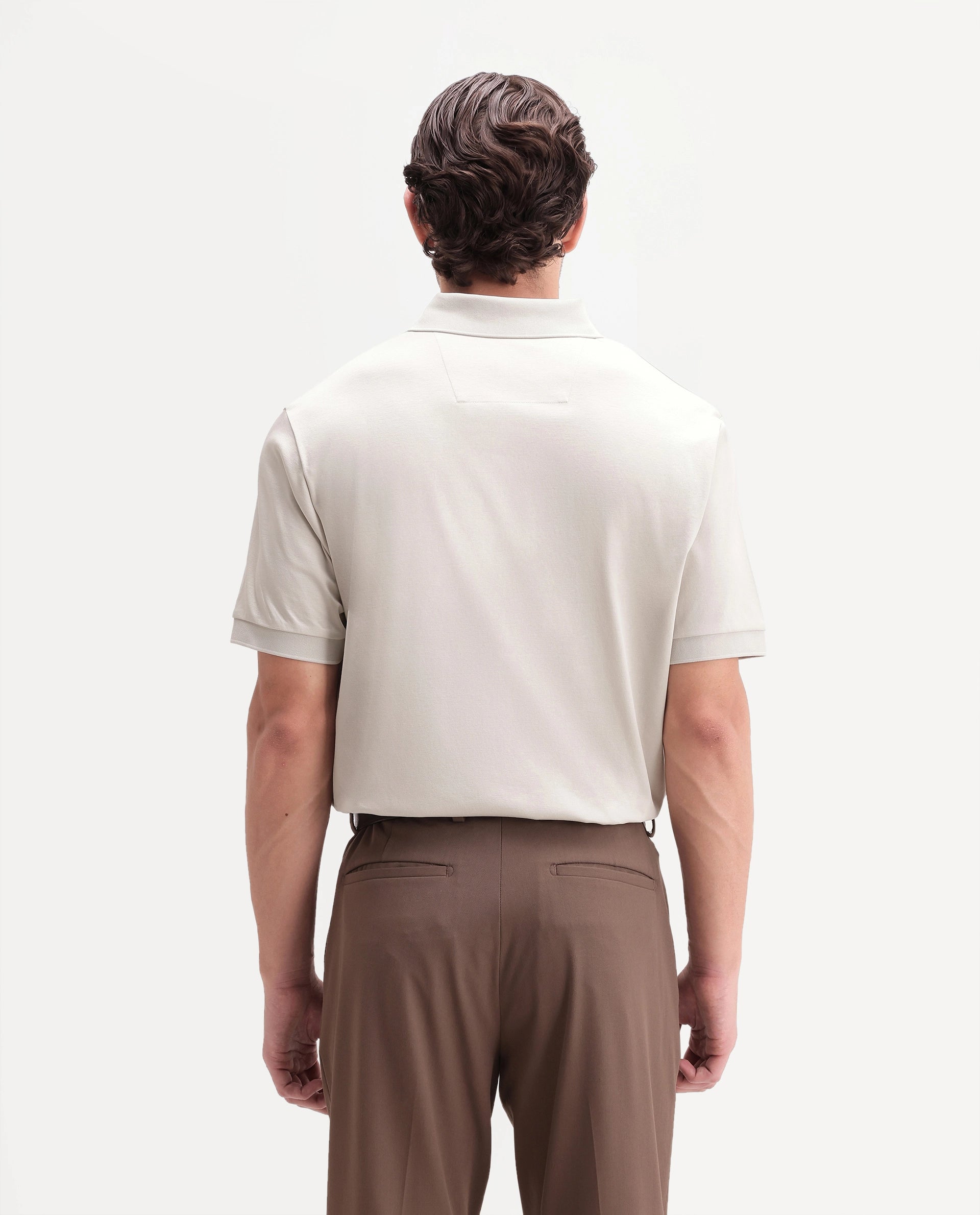 Rare Rabbit Men's Row-A26 Light Beige Cotton Spread Collar Regular Plain Polo
