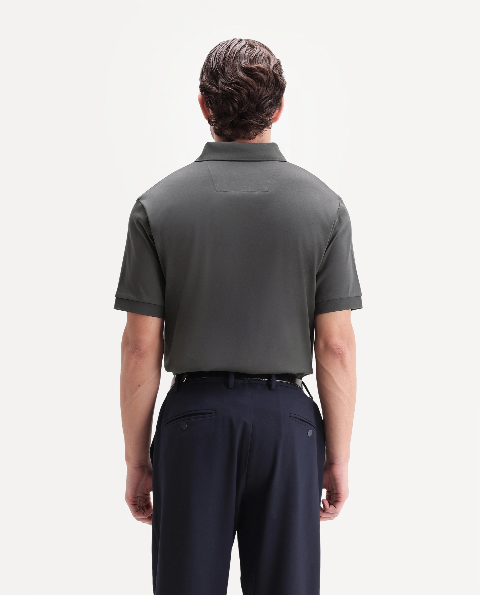Rare Rabbit Men's Row-A26 Dusky Olive Cotton Spread Collar Regular Plain Polo