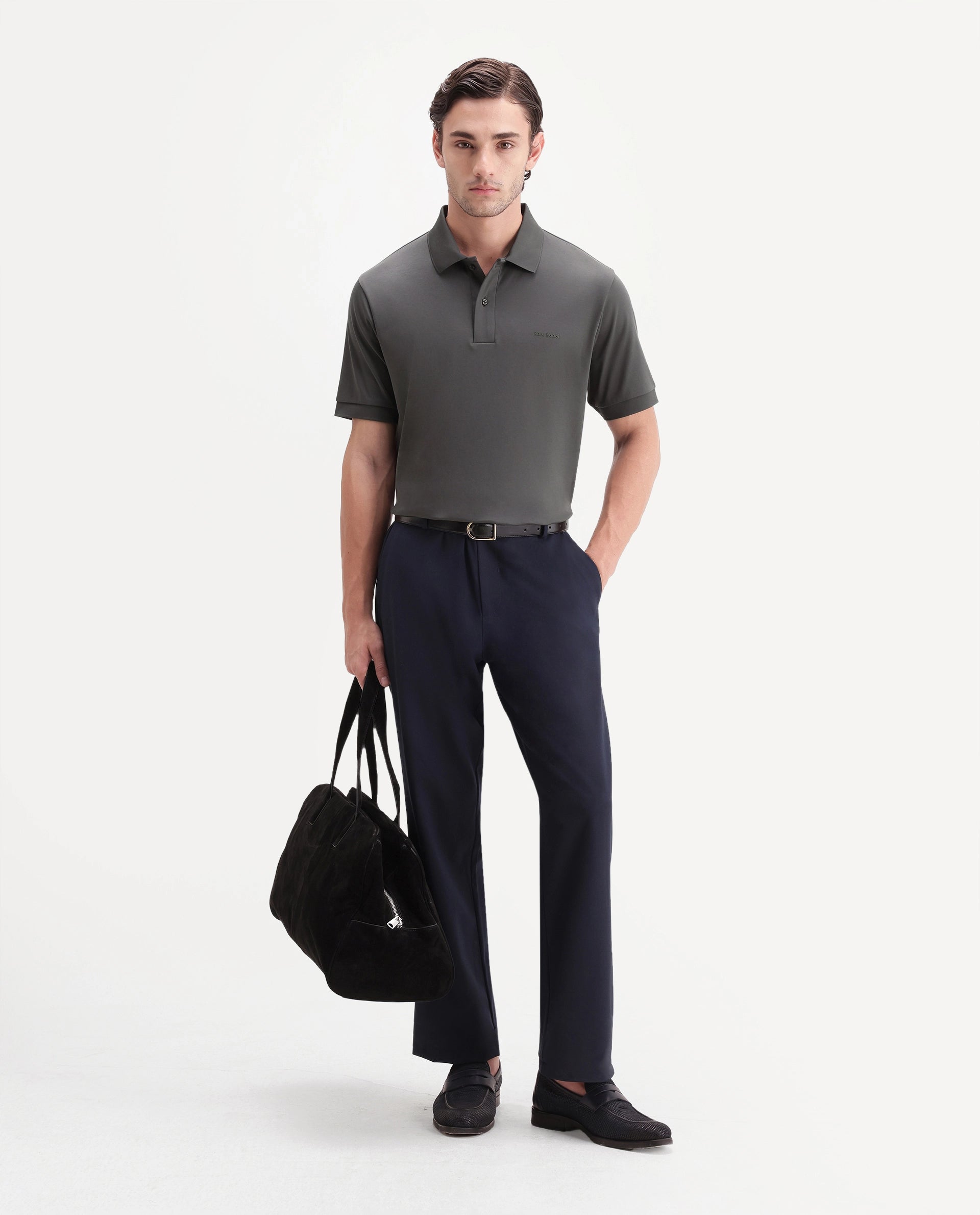 Rare Rabbit Men's Row-A26 Dusky Olive Cotton Spread Collar Regular Plain Polo