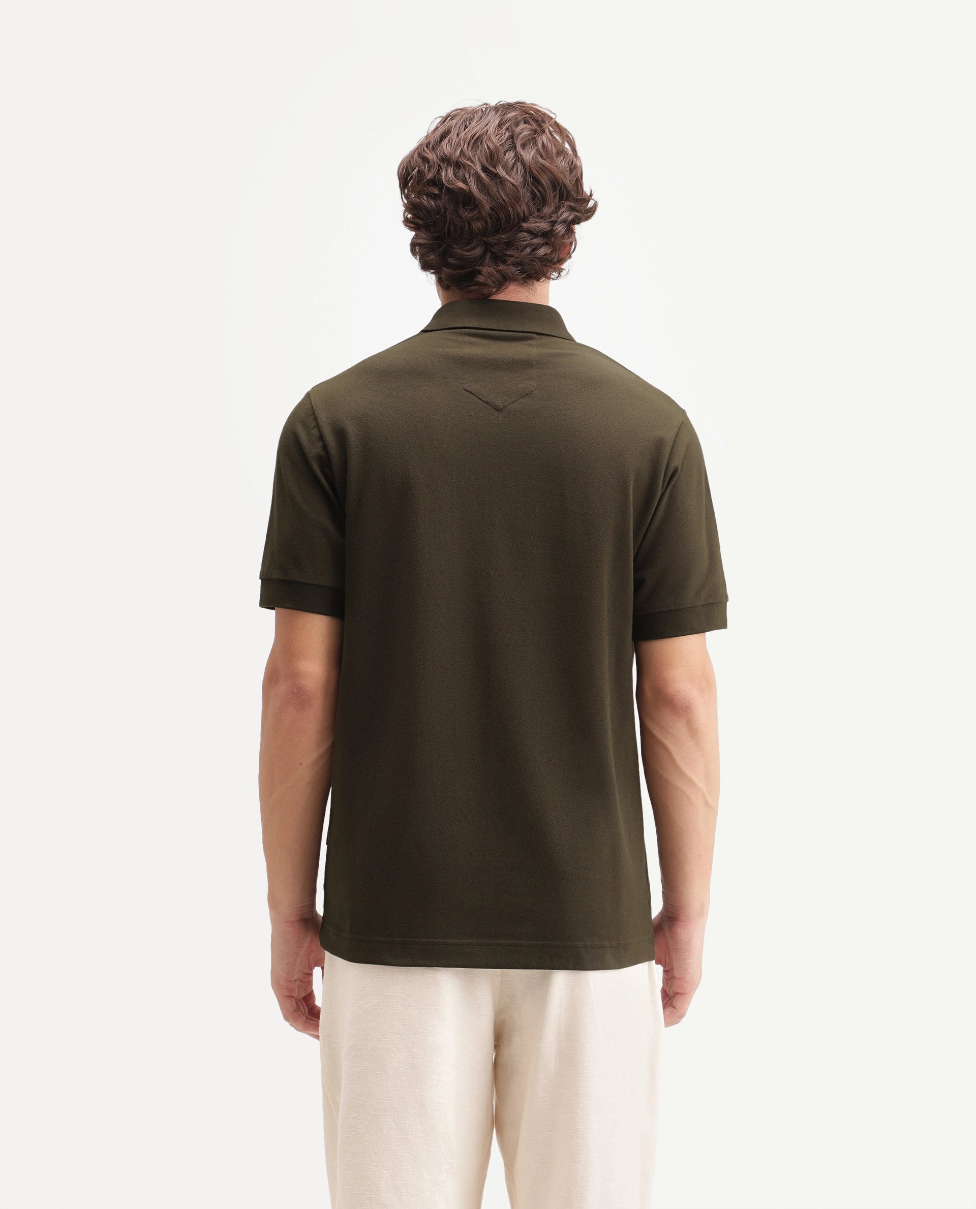 Rare Rabbit Men's Salis-A26 Olive Cotton Blend Spread Collar Regular Plain Polo