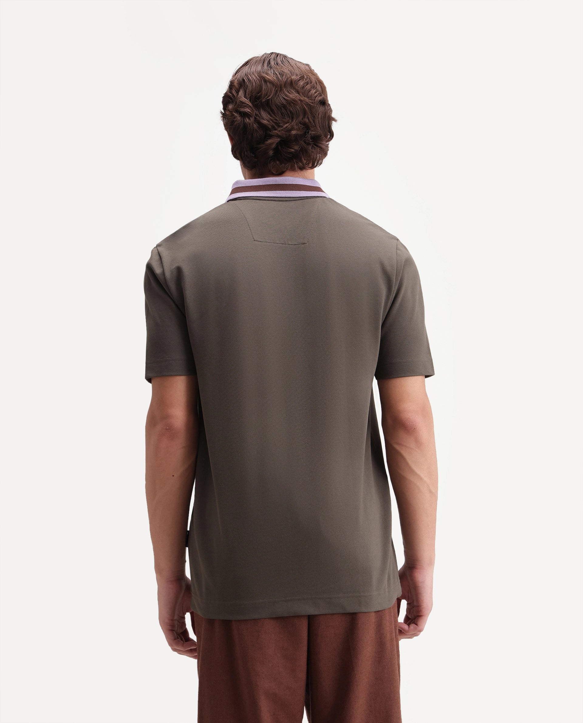 Rare Rabbit Men's Meson Olive Cotton Blend Spread Collar Regular Plain Polo