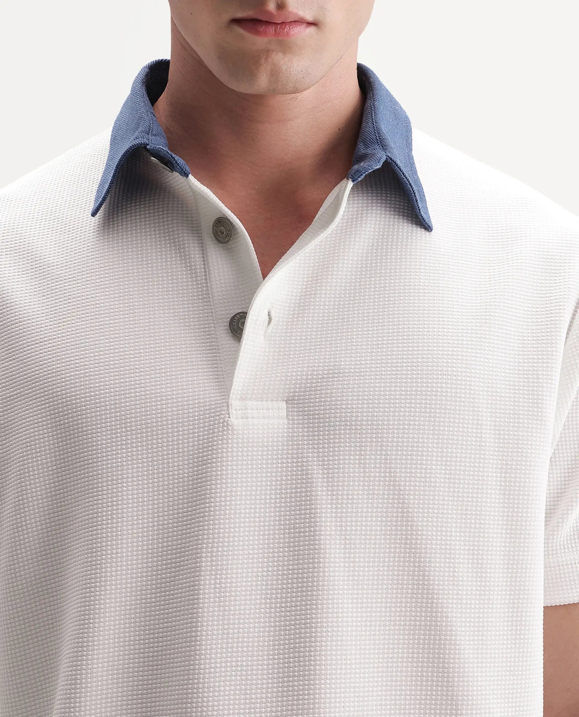 Rare Rabbit Men's Plano White Polyester Blend Spread Collar Regular Plain Polo