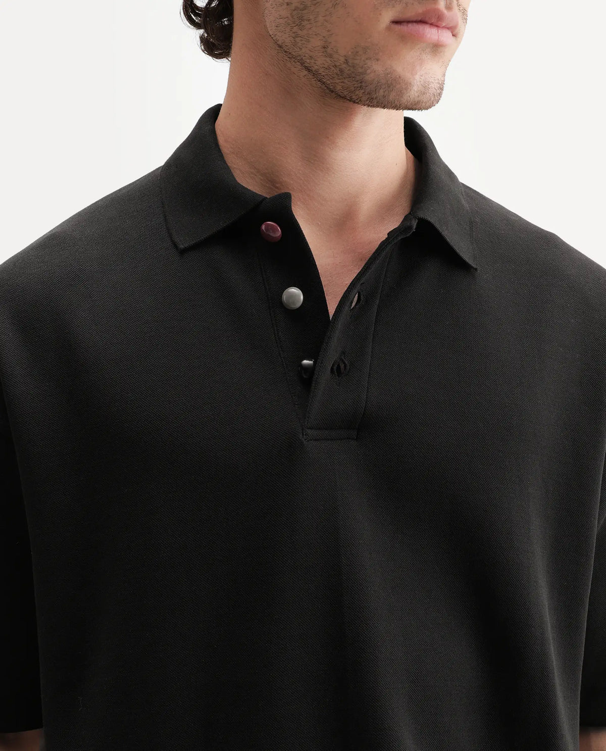 Rare Rabbit Men's Kenq Black Cotton Blend Spread Collar Regular Plain Polo