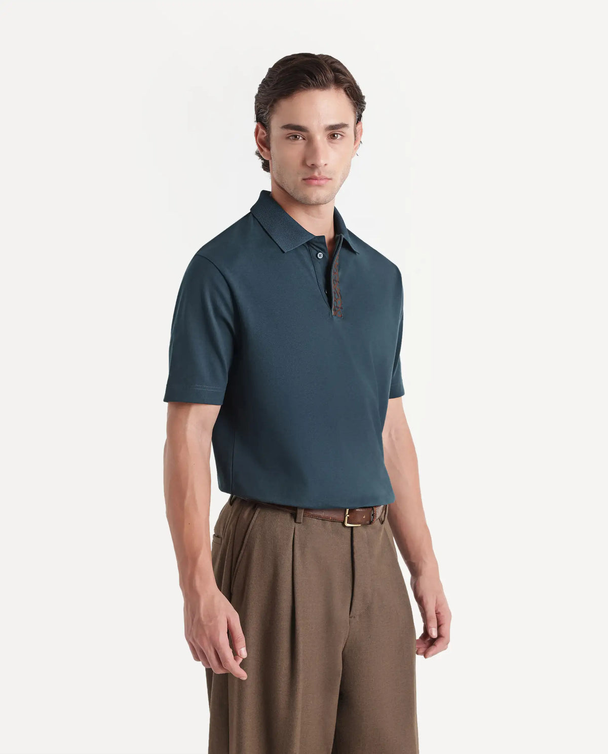 Rare Rabbit Men's Hin-A26 Dark Teal Cotton Blend Spread Collar Regular Plain Polo