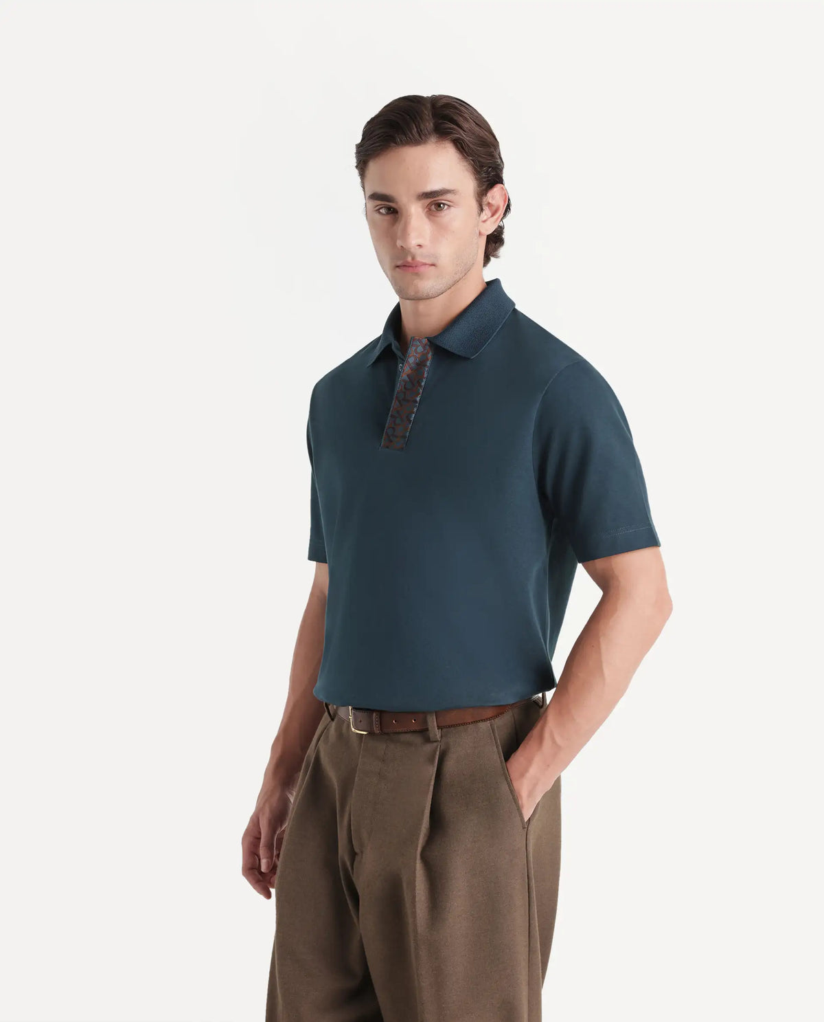 Rare Rabbit Men's Hin-A26 Dark Teal Cotton Blend Spread Collar Regular Plain Polo