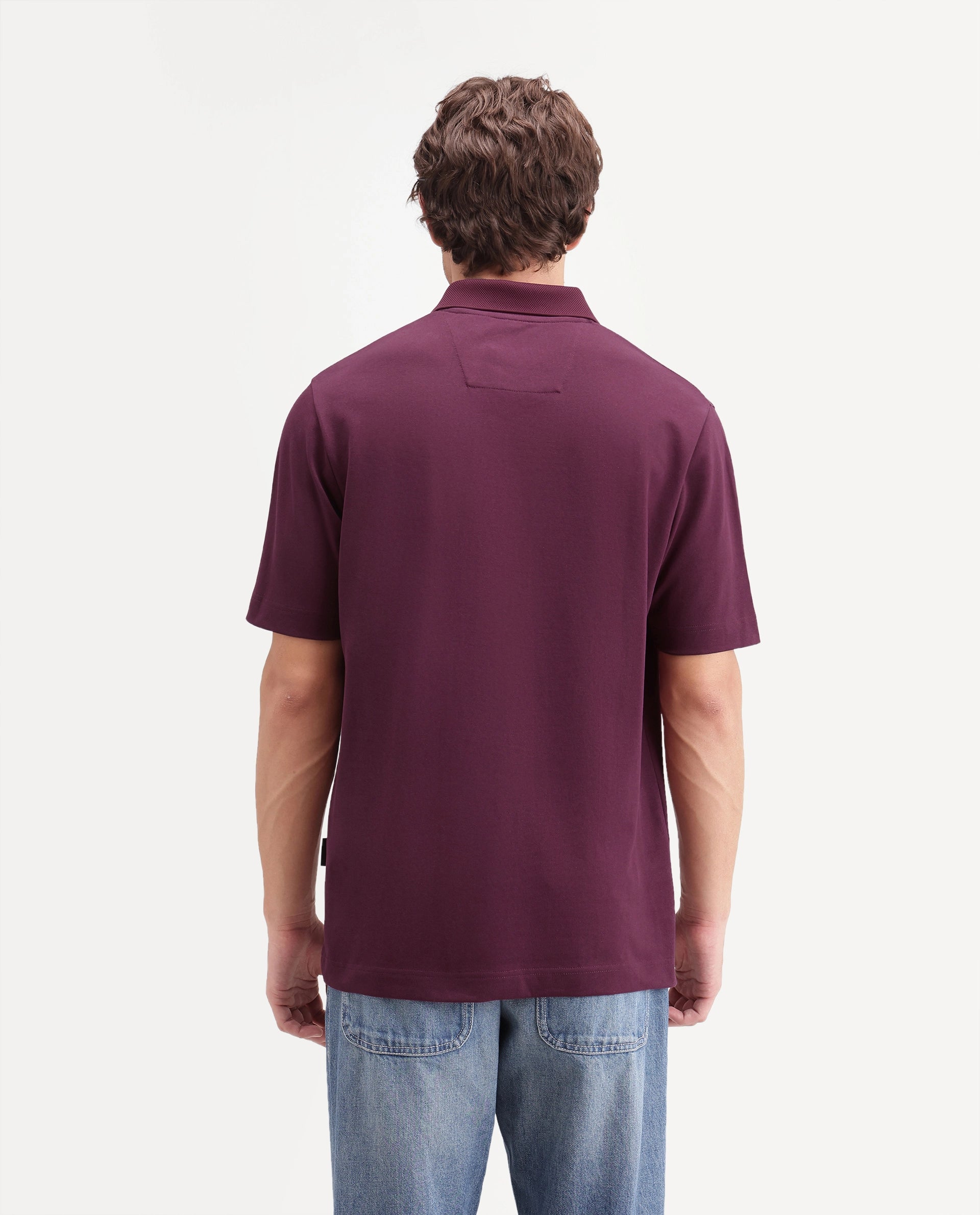 Rare Rabbit Men's Hin-A26 Dark Red Cotton Blend Spread Collar Regular Plain Polo